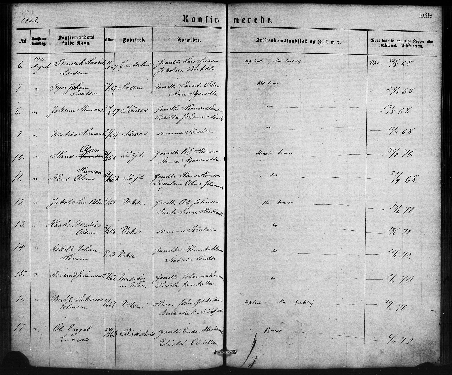 Sveio Sokneprestembete, AV/SAB-A-78501/H/Haa: Parish register (official) no. B 1, 1870-1883, p. 169