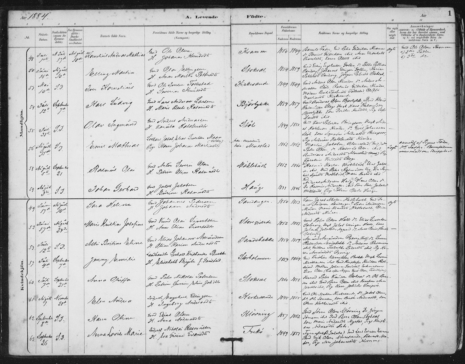 Ministerialprotokoller, klokkerbøker og fødselsregistre - Møre og Romsdal, SAT/A-1454/503/L0037: Parish register (official) no. 503A05, 1884-1900, p. 1