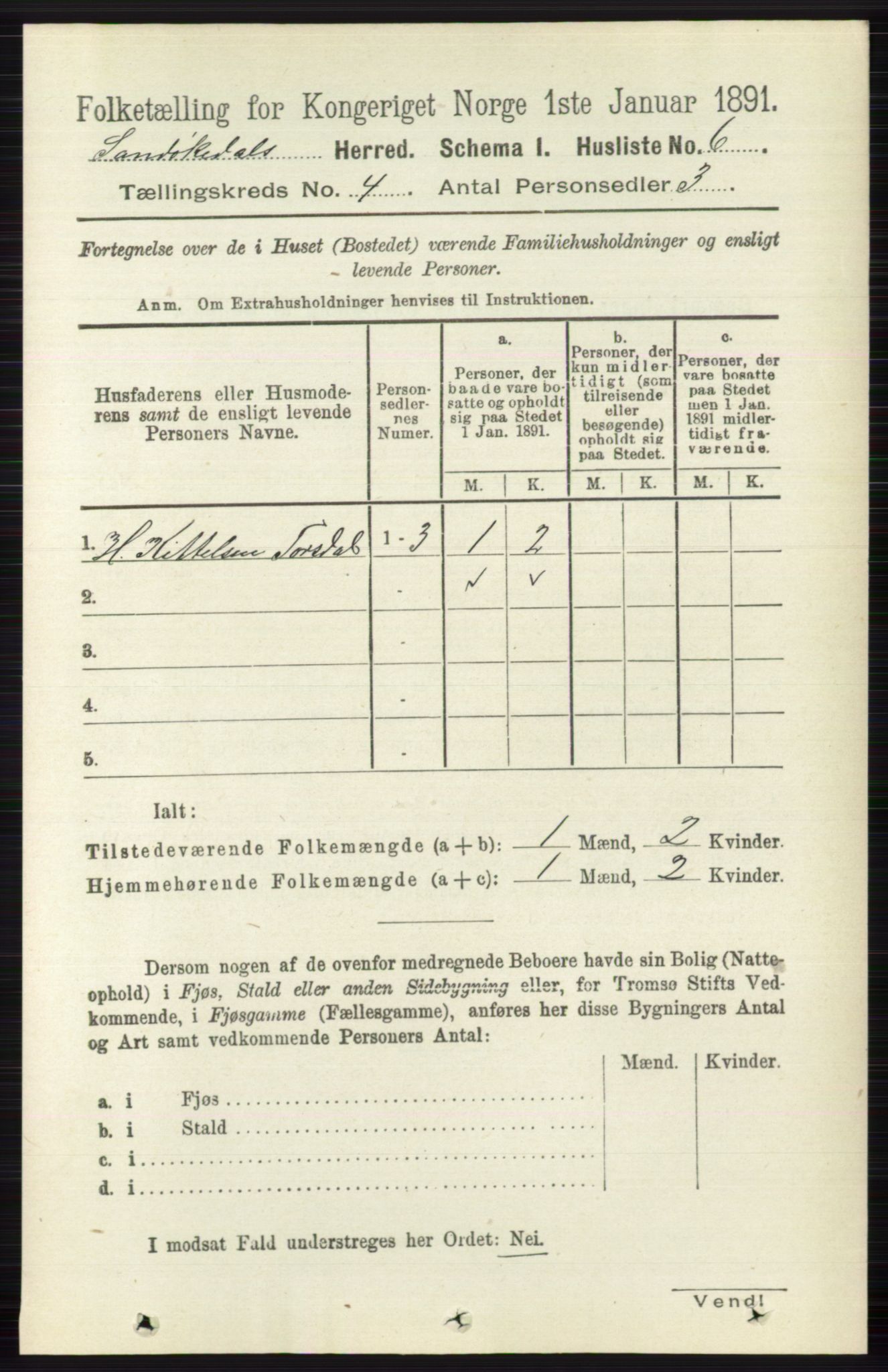 RA, 1891 census for 0816 Sannidal, 1891, p. 1110