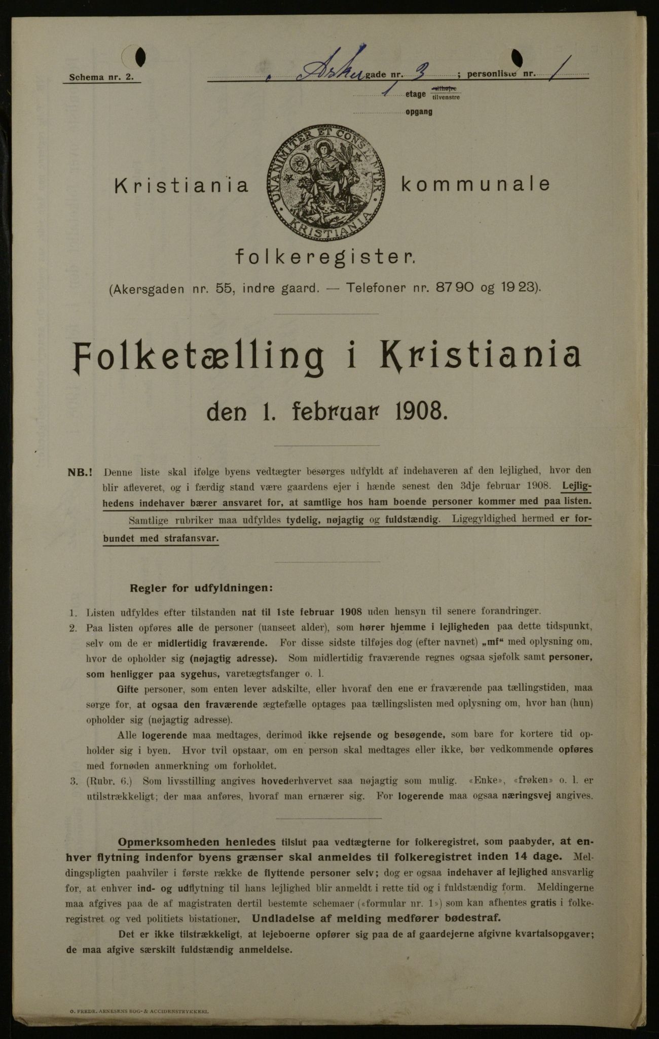 OBA, Municipal Census 1908 for Kristiania, 1908, p. 2626