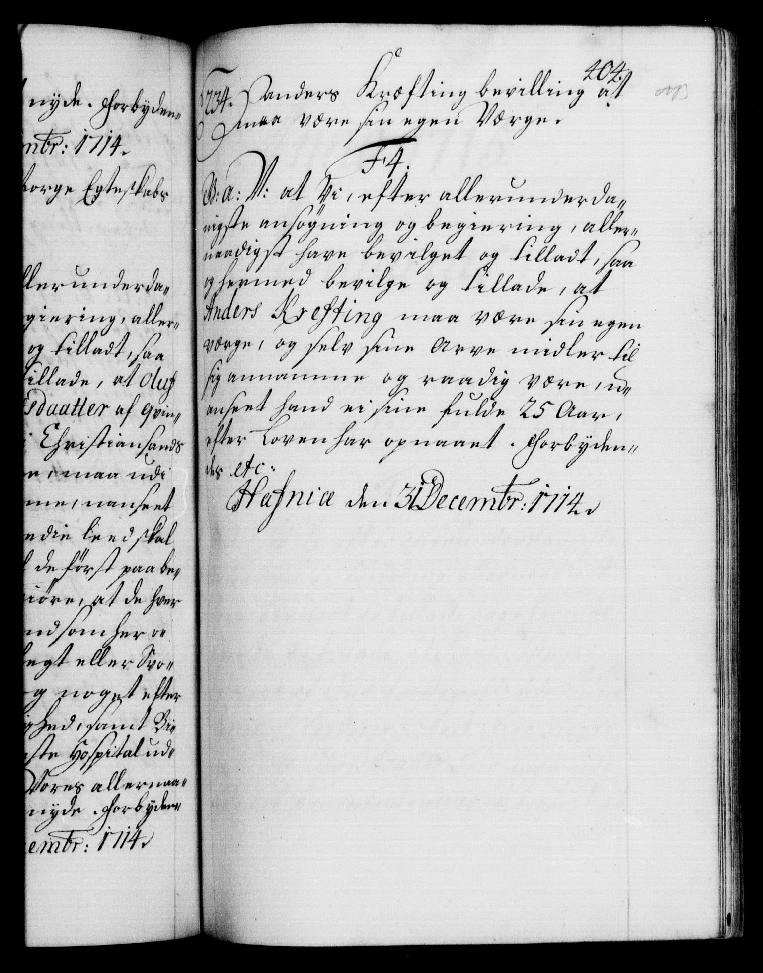 Danske Kanselli 1572-1799, AV/RA-EA-3023/F/Fc/Fca/Fcaa/L0021: Norske registre, 1712-1715, p. 404a