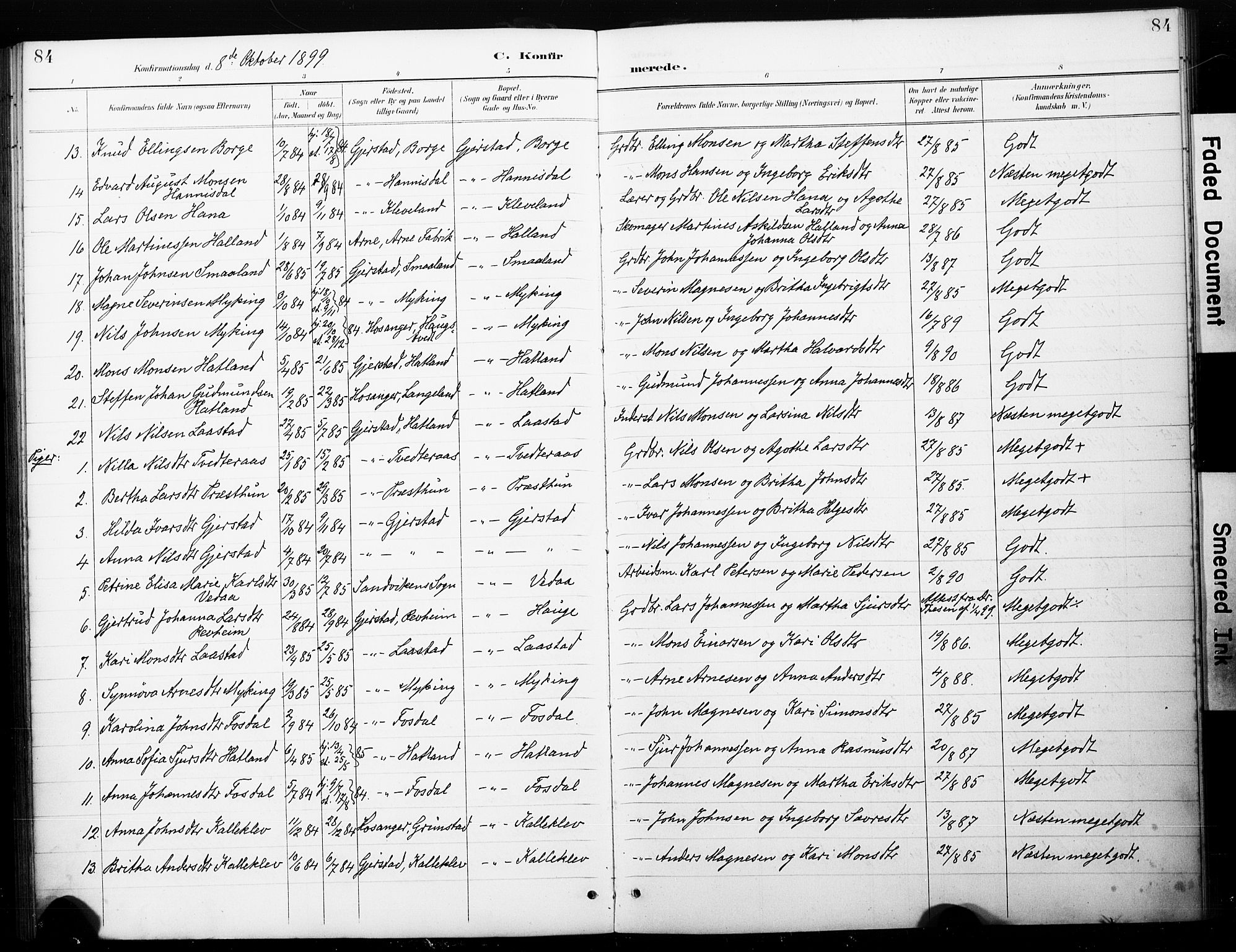 Haus sokneprestembete, AV/SAB-A-75601/H/Haa: Parish register (official) no. C 1, 1887-1899, p. 84