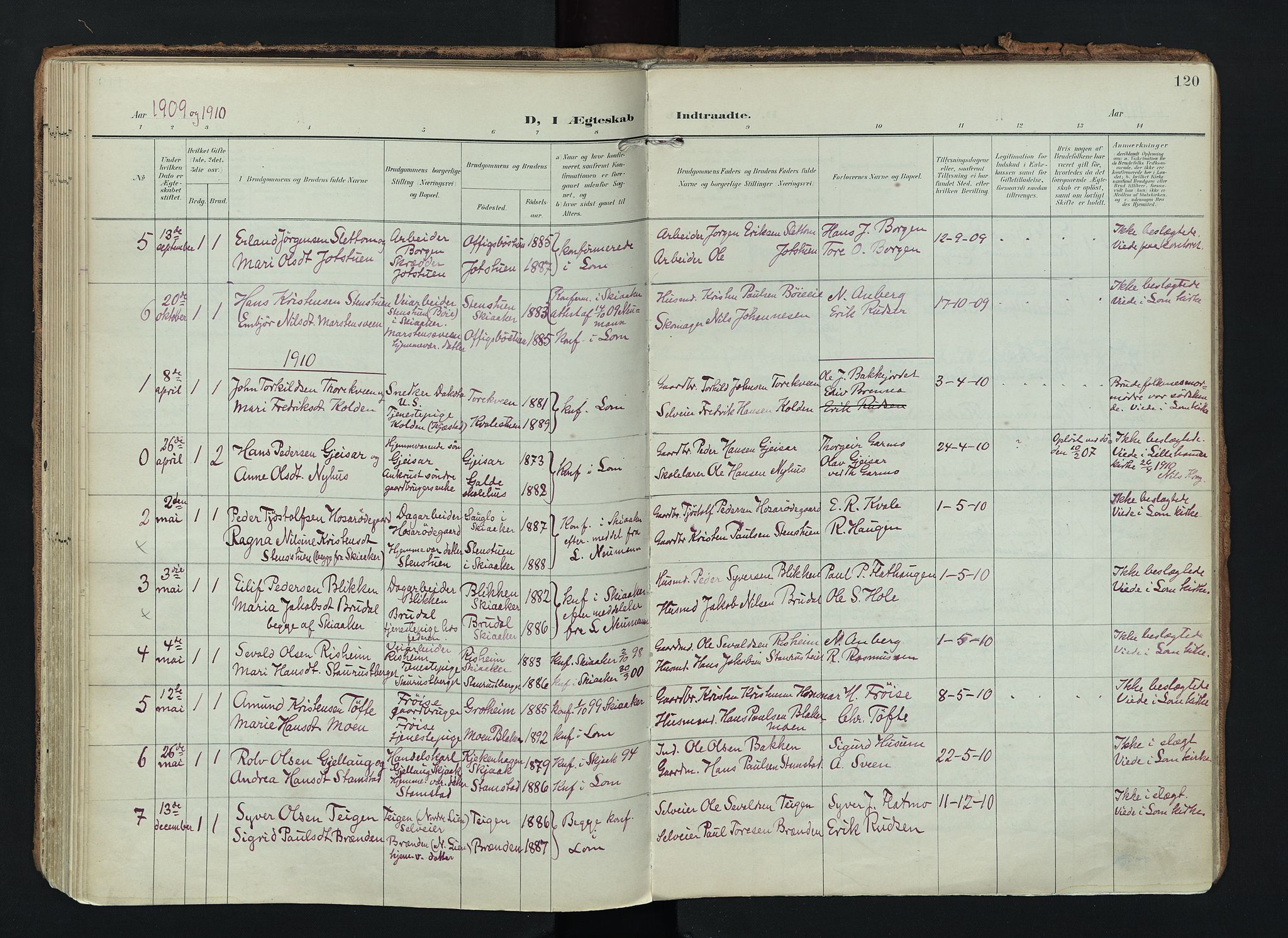 Lom prestekontor, SAH/PREST-070/K/L0010: Parish register (official) no. 10, 1899-1926, p. 120
