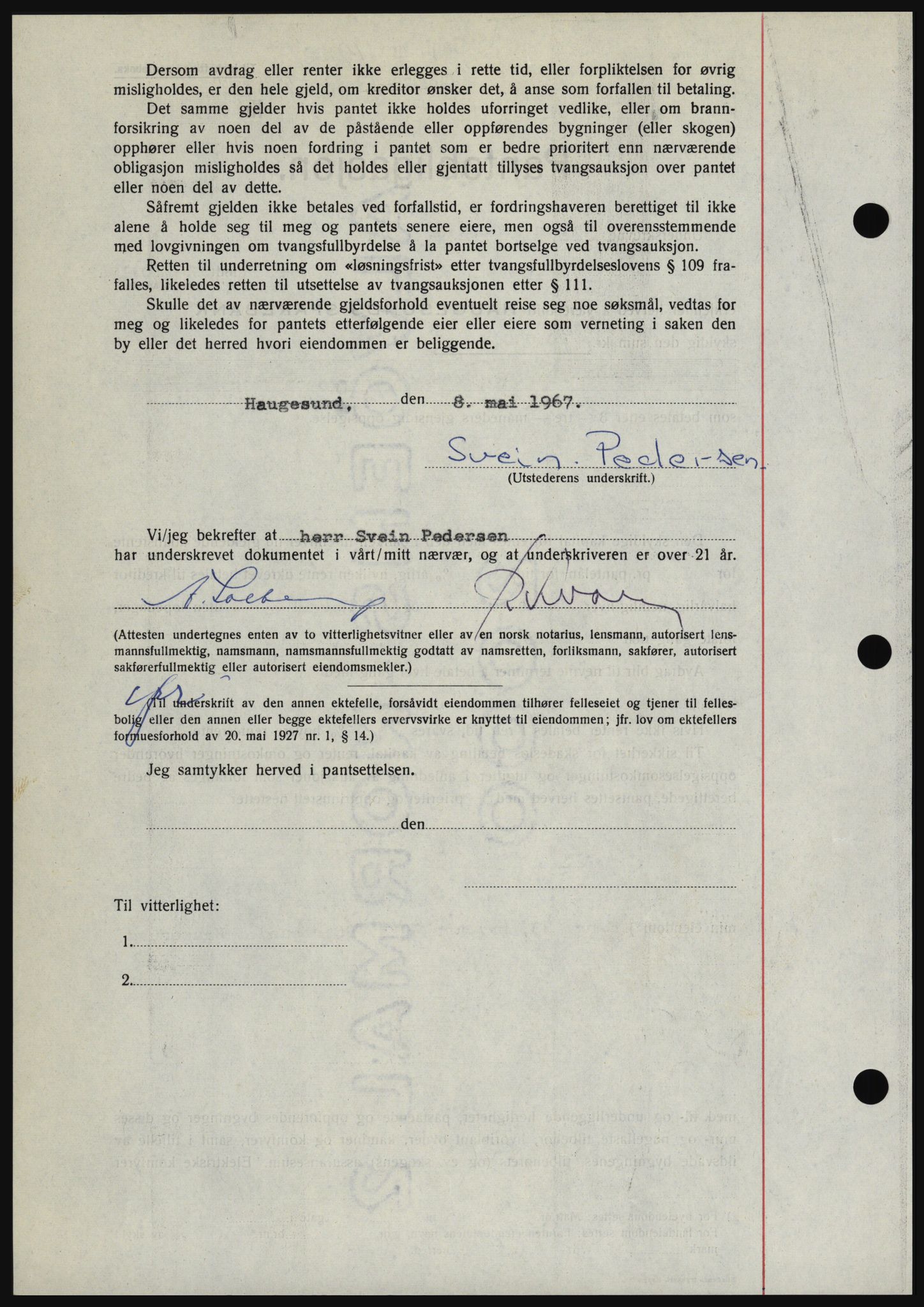 Haugesund tingrett, SAST/A-101415/01/II/IIC/L0056: Mortgage book no. B 56, 1966-1967, Diary no: : 1190/1967