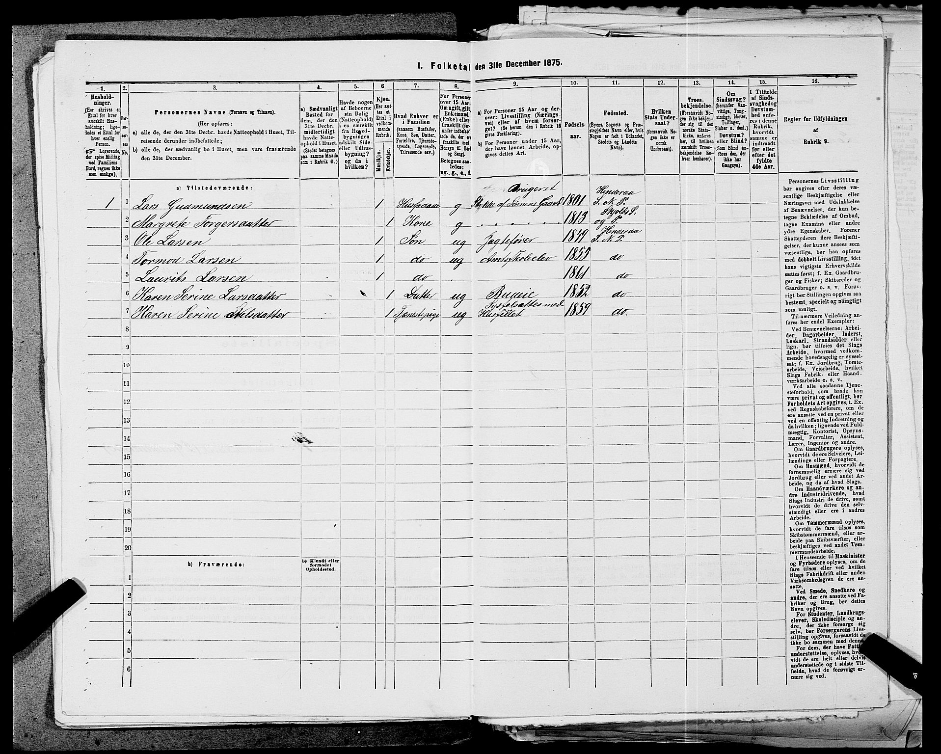 SAST, 1875 census for 1139P Nedstrand, 1875, p. 142