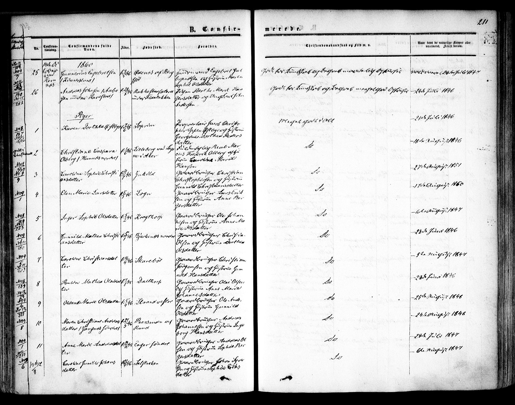 Høland prestekontor Kirkebøker, AV/SAO-A-10346a/F/Fa/L0010: Parish register (official) no. I 10, 1854-1861, p. 211