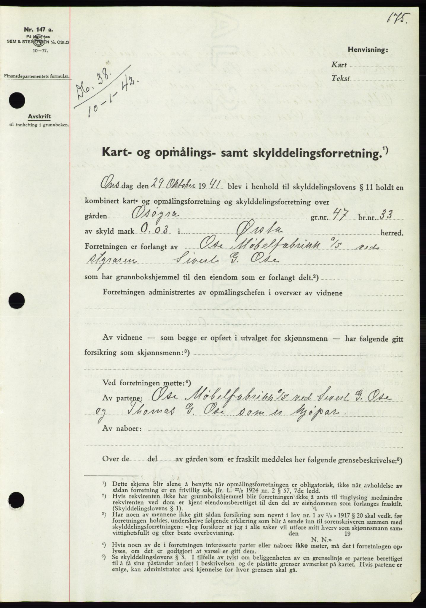 Søre Sunnmøre sorenskriveri, SAT/A-4122/1/2/2C/L0073: Mortgage book no. 67, 1941-1942, Diary no: : 38/1942