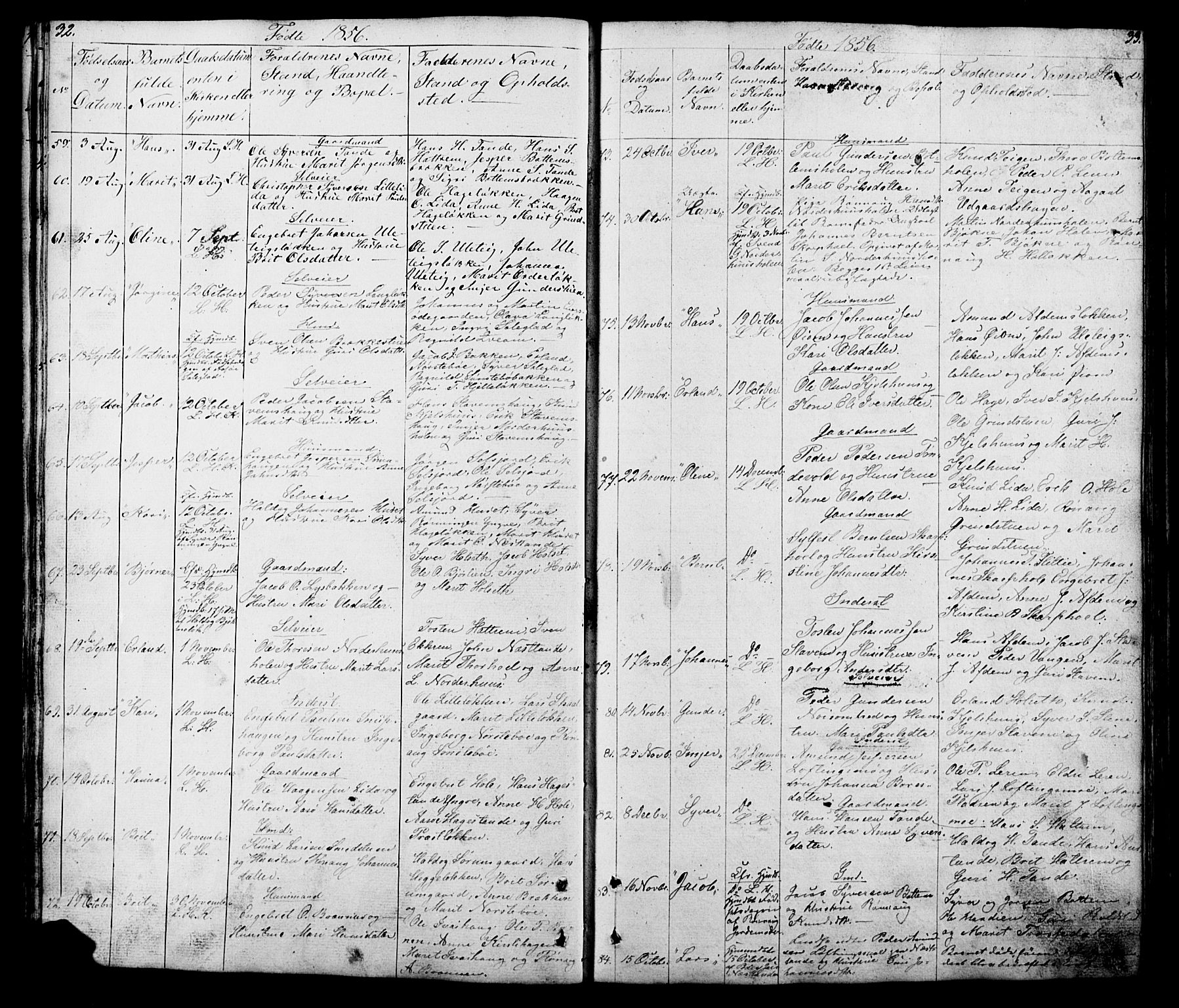 Lesja prestekontor, SAH/PREST-068/H/Ha/Hab/L0005: Parish register (copy) no. 5, 1850-1894, p. 32-33