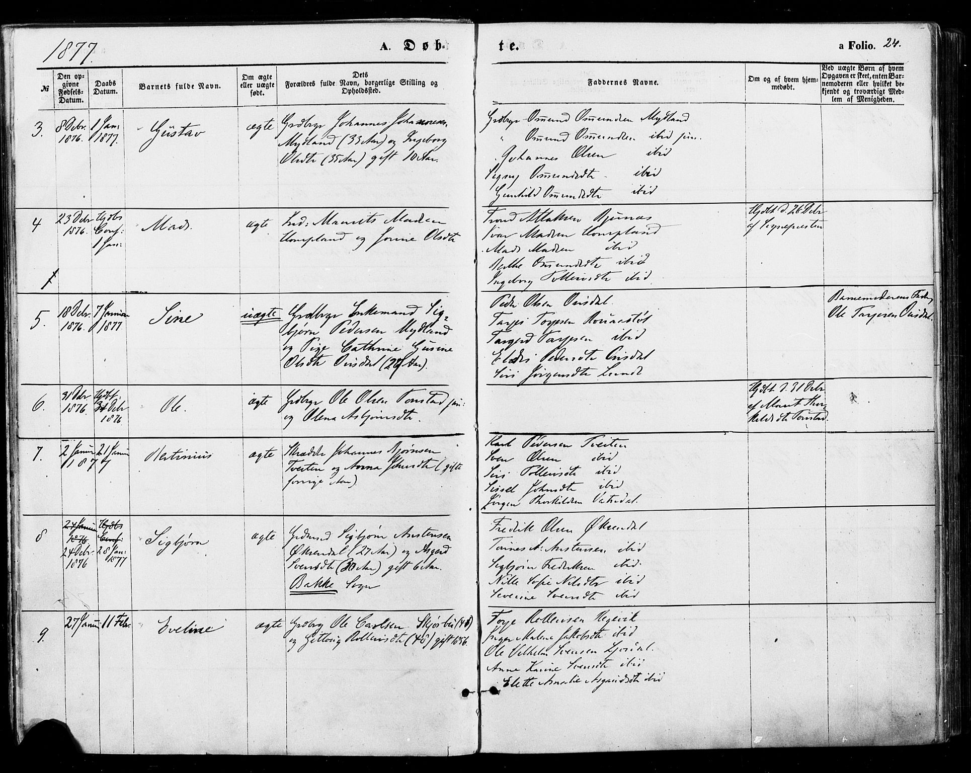 Sirdal sokneprestkontor, AV/SAK-1111-0036/F/Fa/Fab/L0003: Parish register (official) no. A 3, 1874-1886, p. 24