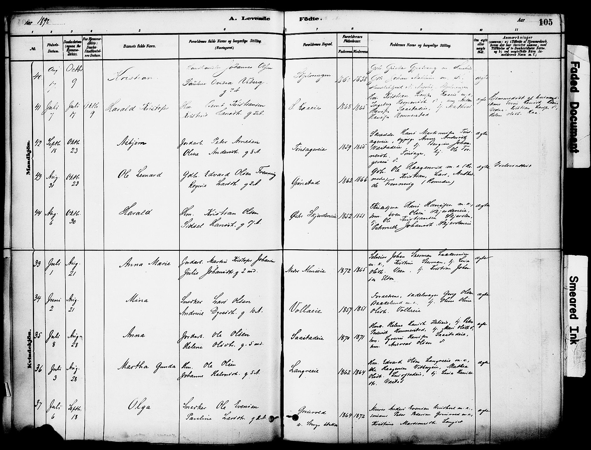 Stange prestekontor, SAH/PREST-002/K/L0017: Parish register (official) no. 17, 1880-1893, p. 105