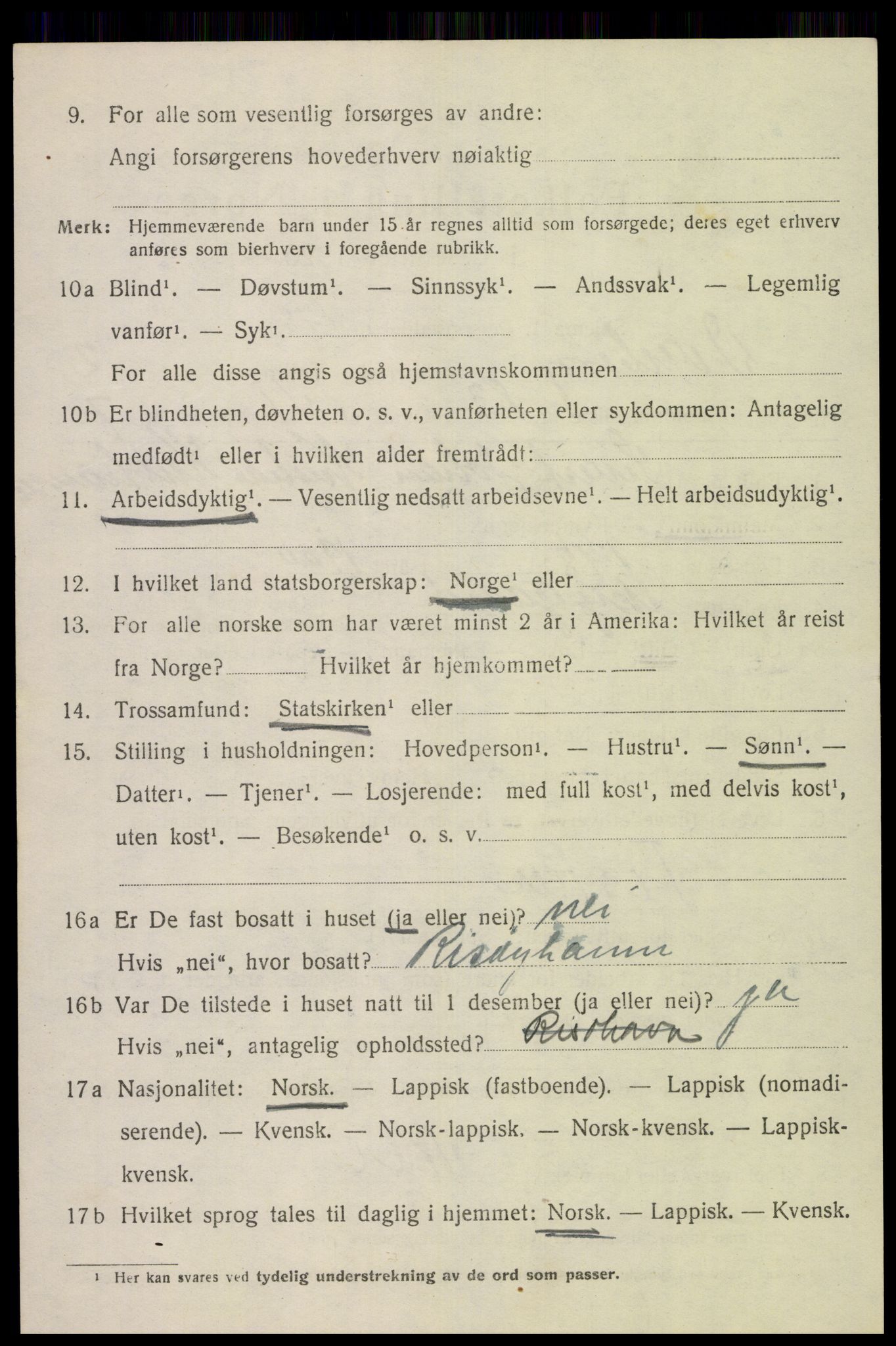 SAT, 1920 census for Dverberg, 1920, p. 3653