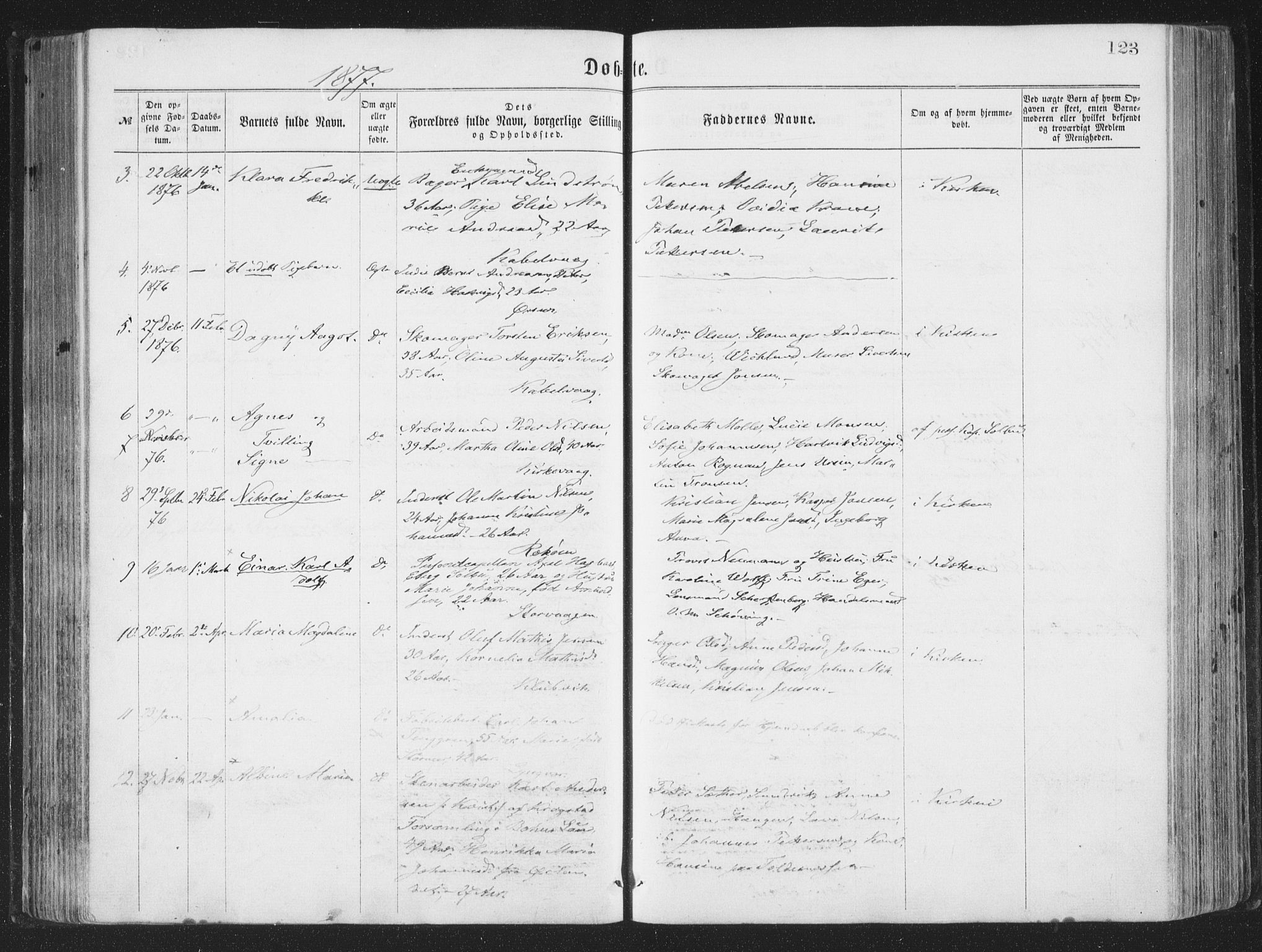 Ministerialprotokoller, klokkerbøker og fødselsregistre - Nordland, AV/SAT-A-1459/874/L1057: Parish register (official) no. 874A01, 1866-1877, p. 123