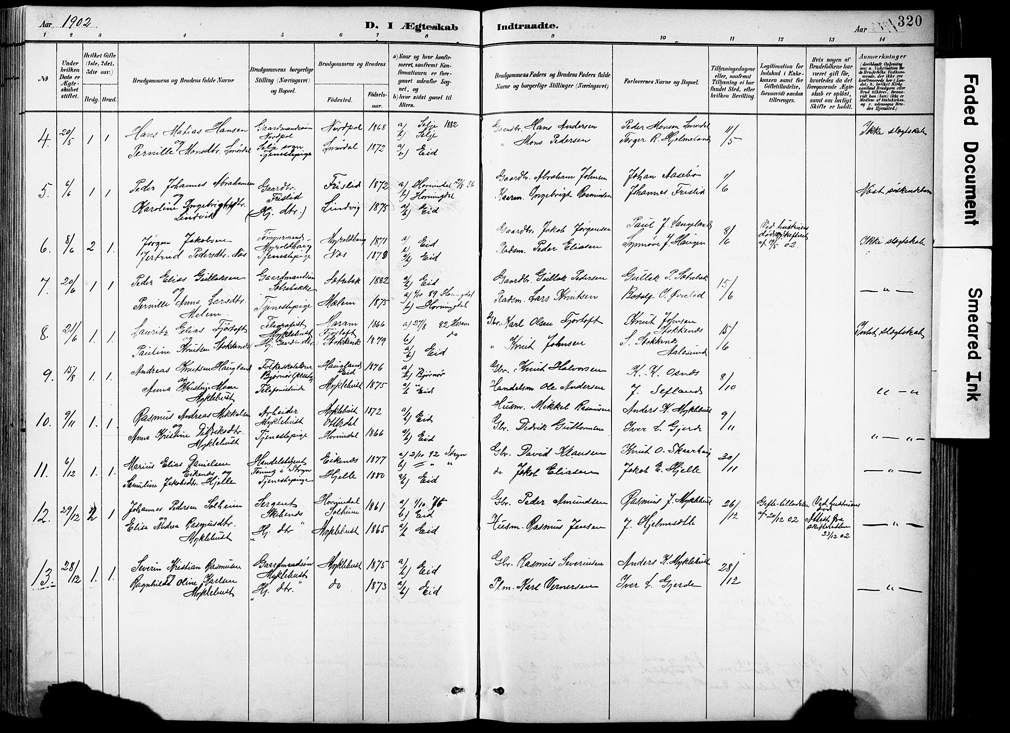 Eid sokneprestembete, AV/SAB-A-82301/H/Hab/Habb/L0002: Parish register (copy) no. B 2, 1882-1907, p. 320