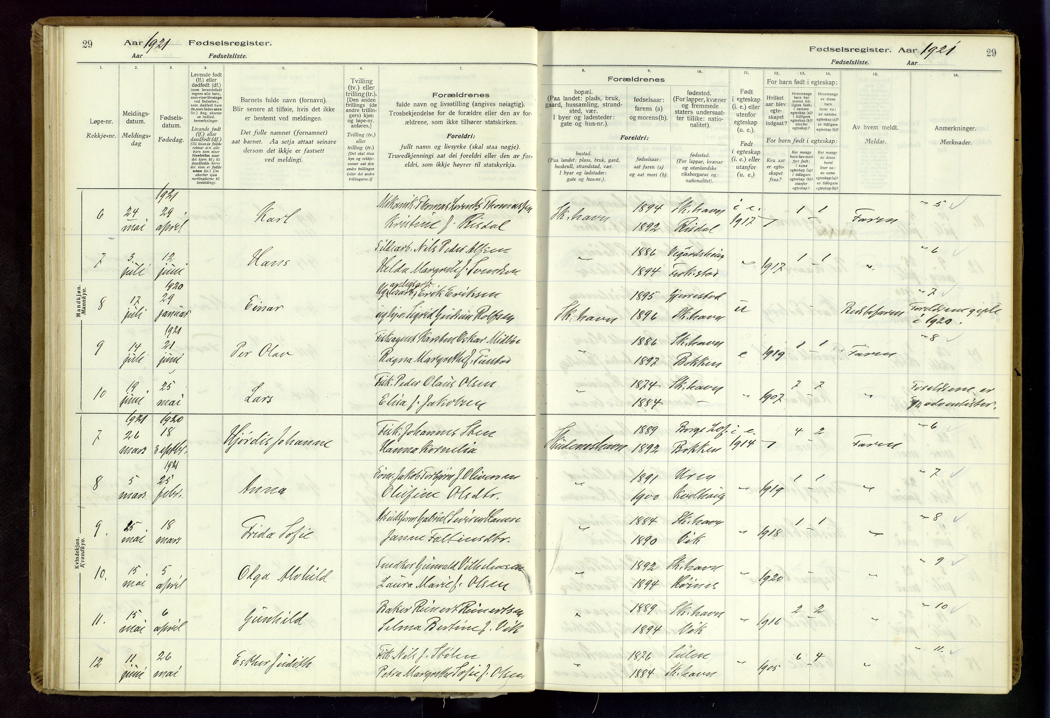 Skudenes sokneprestkontor, SAST/A -101849/I/Id/L0003: Birth register no. 3, 1916-1964, p. 29