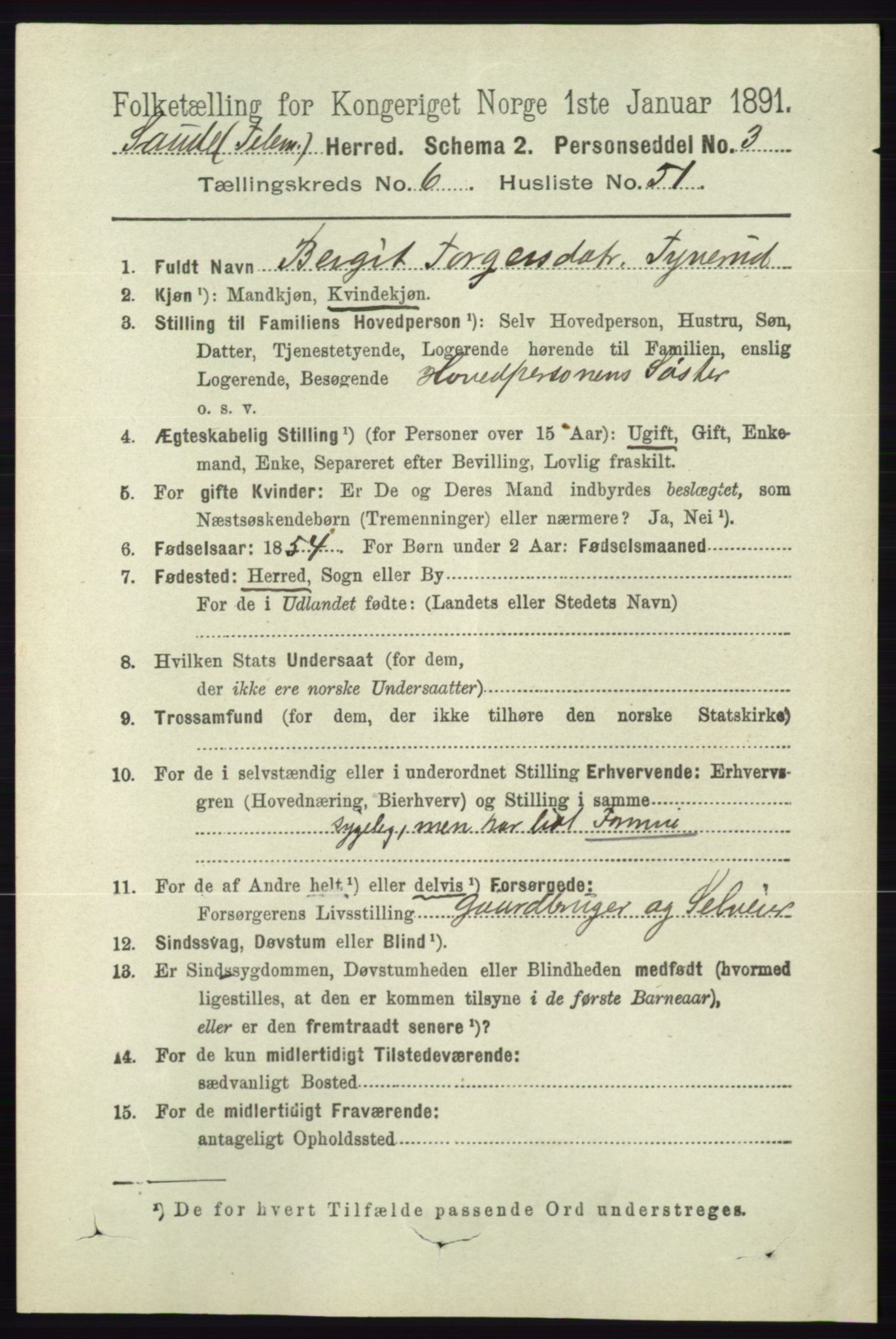 RA, 1891 census for 0822 Sauherad, 1891, p. 1971