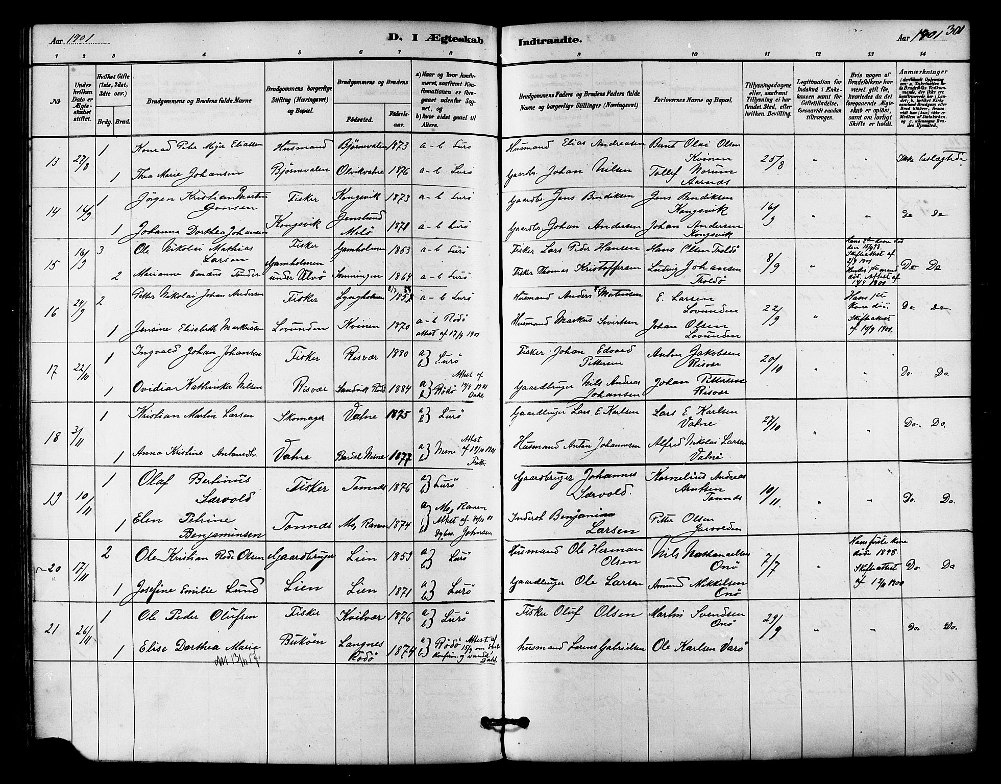 Ministerialprotokoller, klokkerbøker og fødselsregistre - Nordland, SAT/A-1459/839/L0568: Parish register (official) no. 839A05, 1880-1902, p. 301