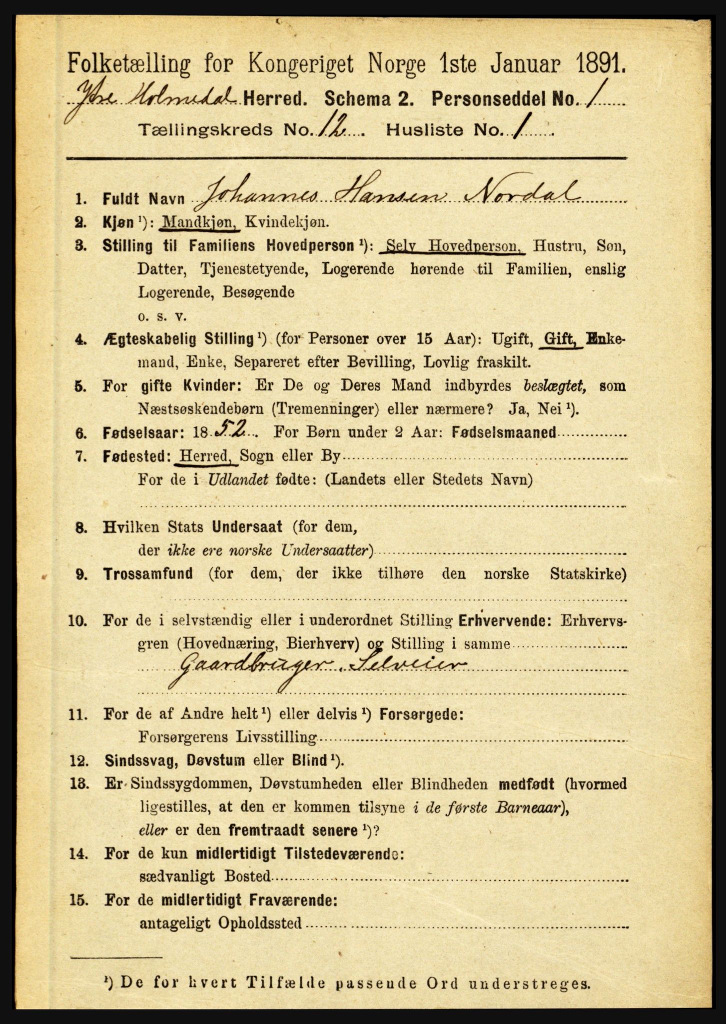 RA, 1891 census for 1429 Ytre Holmedal, 1891, p. 3178