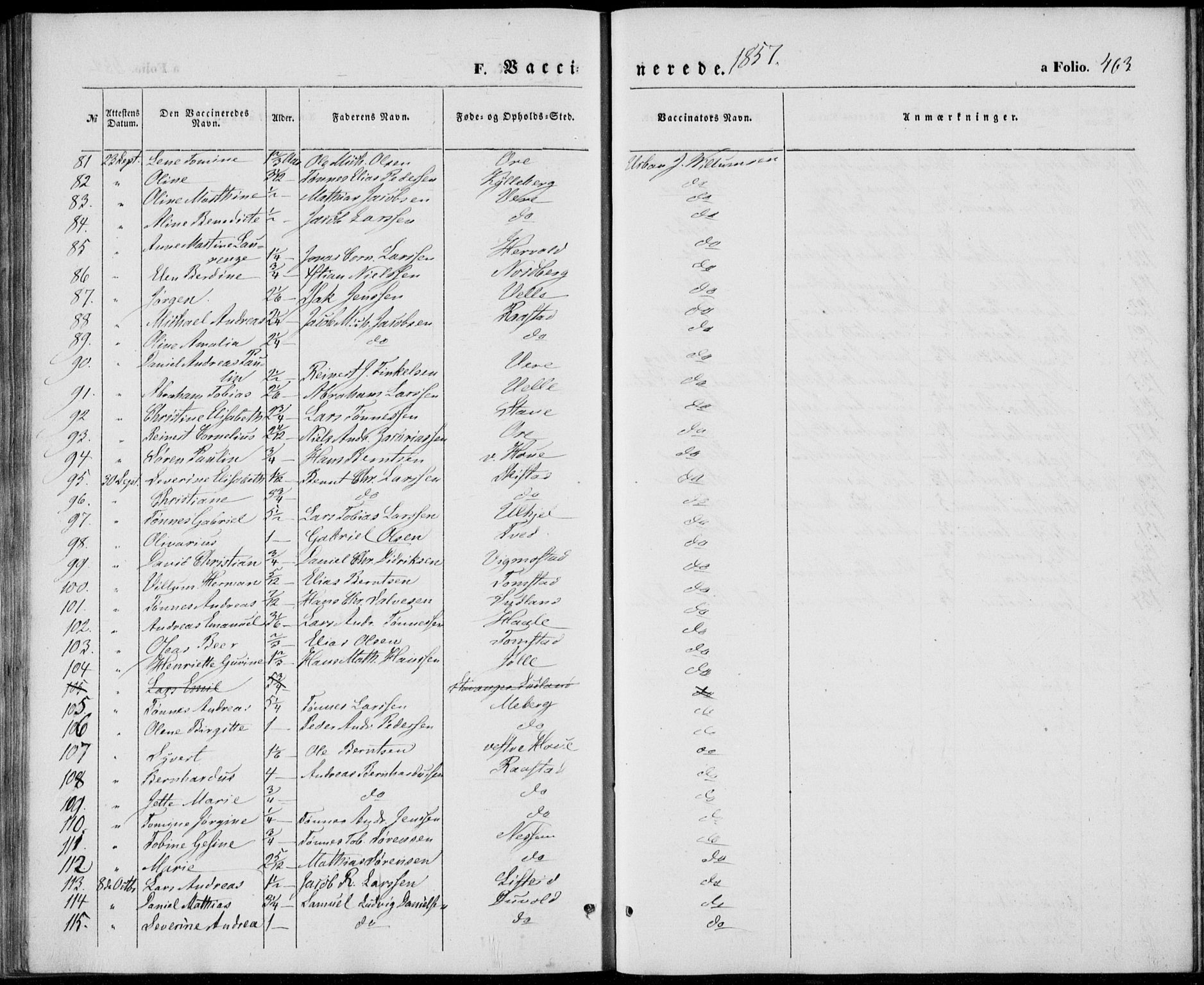 Lista sokneprestkontor, AV/SAK-1111-0027/F/Fb/L0002: Parish register (copy) no. B 2, 1847-1862, p. 463