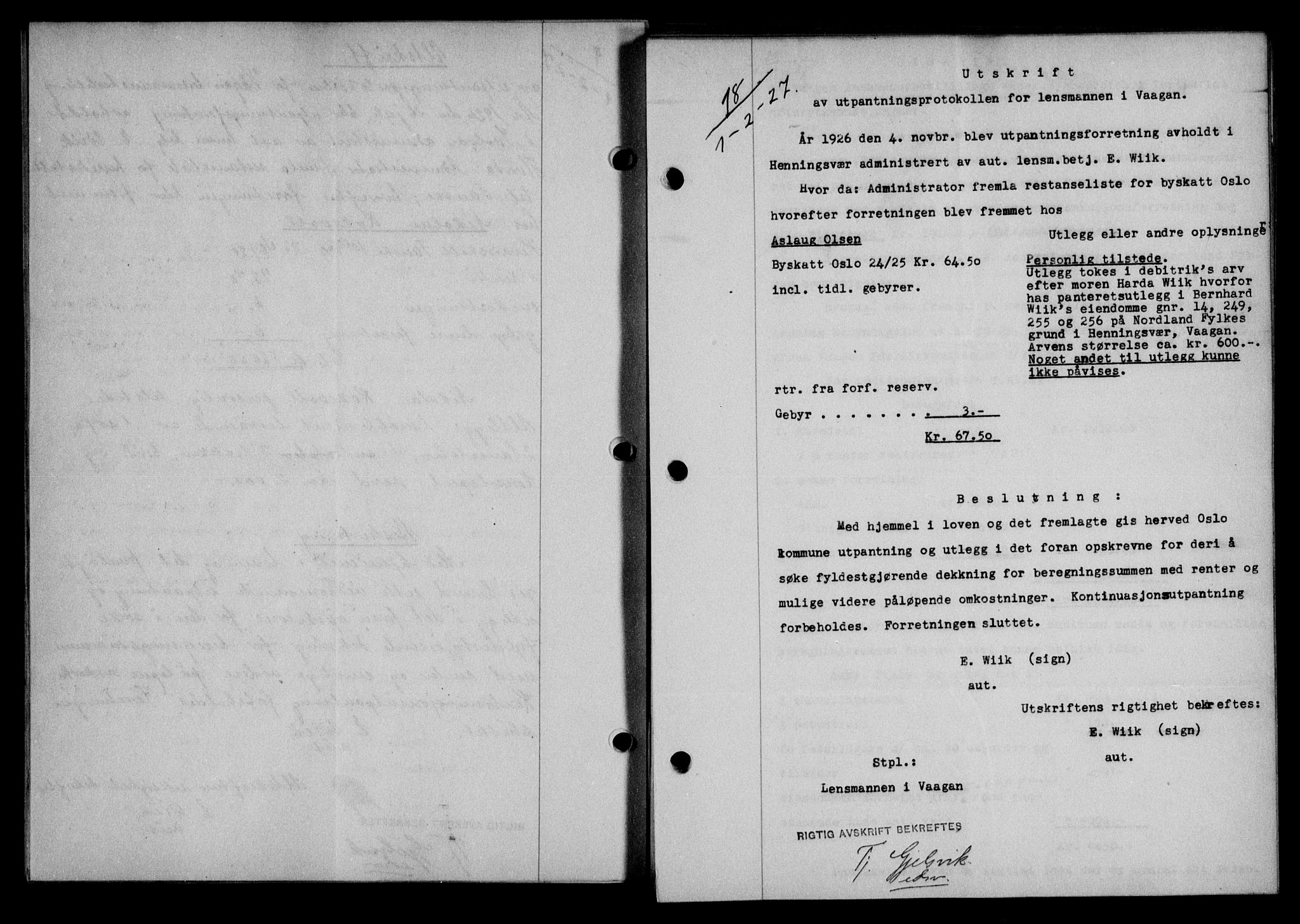 Lofoten sorenskriveri, AV/SAT-A-0017/1/2/2C/L0015b: Mortgage book no. 15b, 1927-1927, Deed date: 01.02.1927