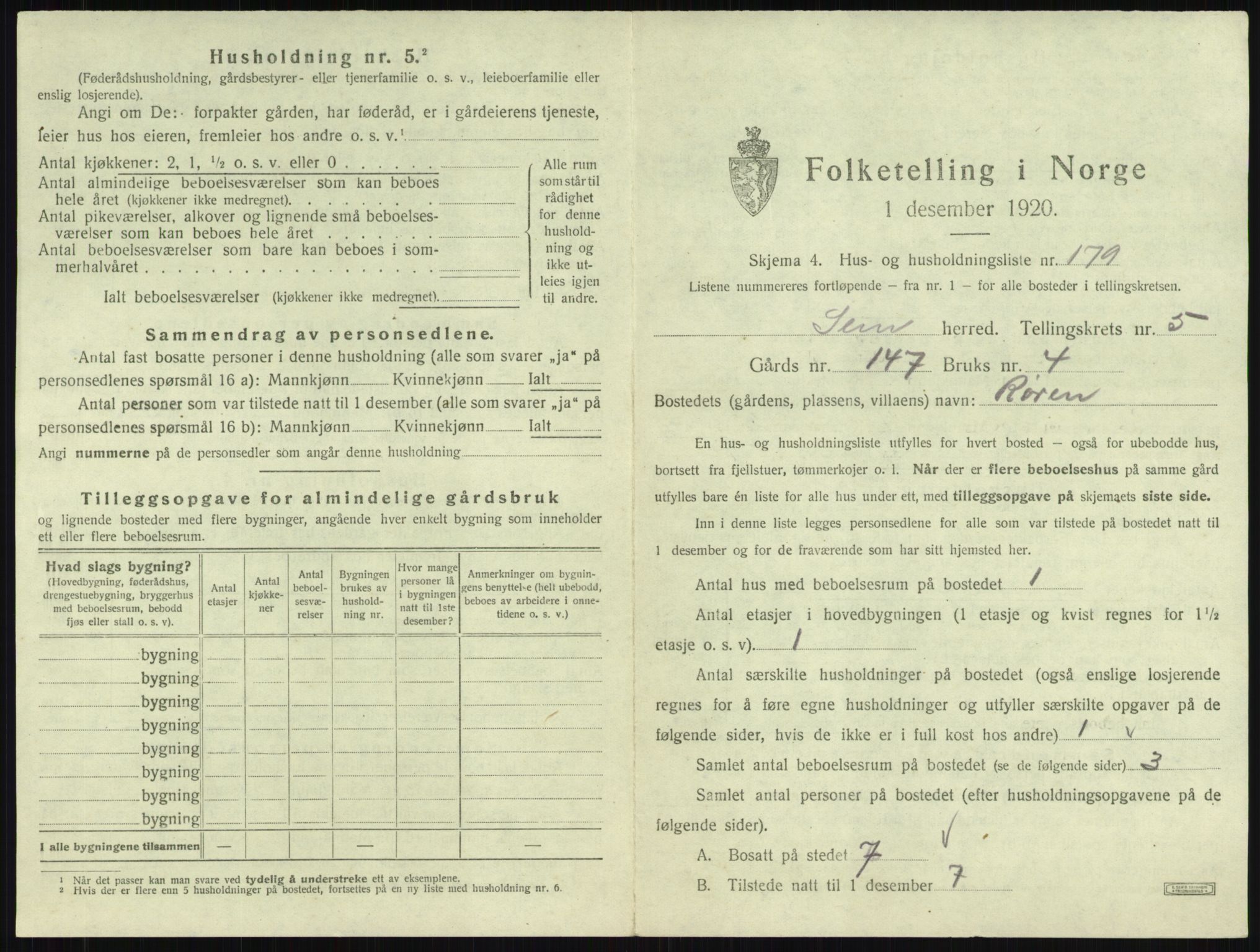 SAKO, 1920 census for Sem, 1920, p. 1250