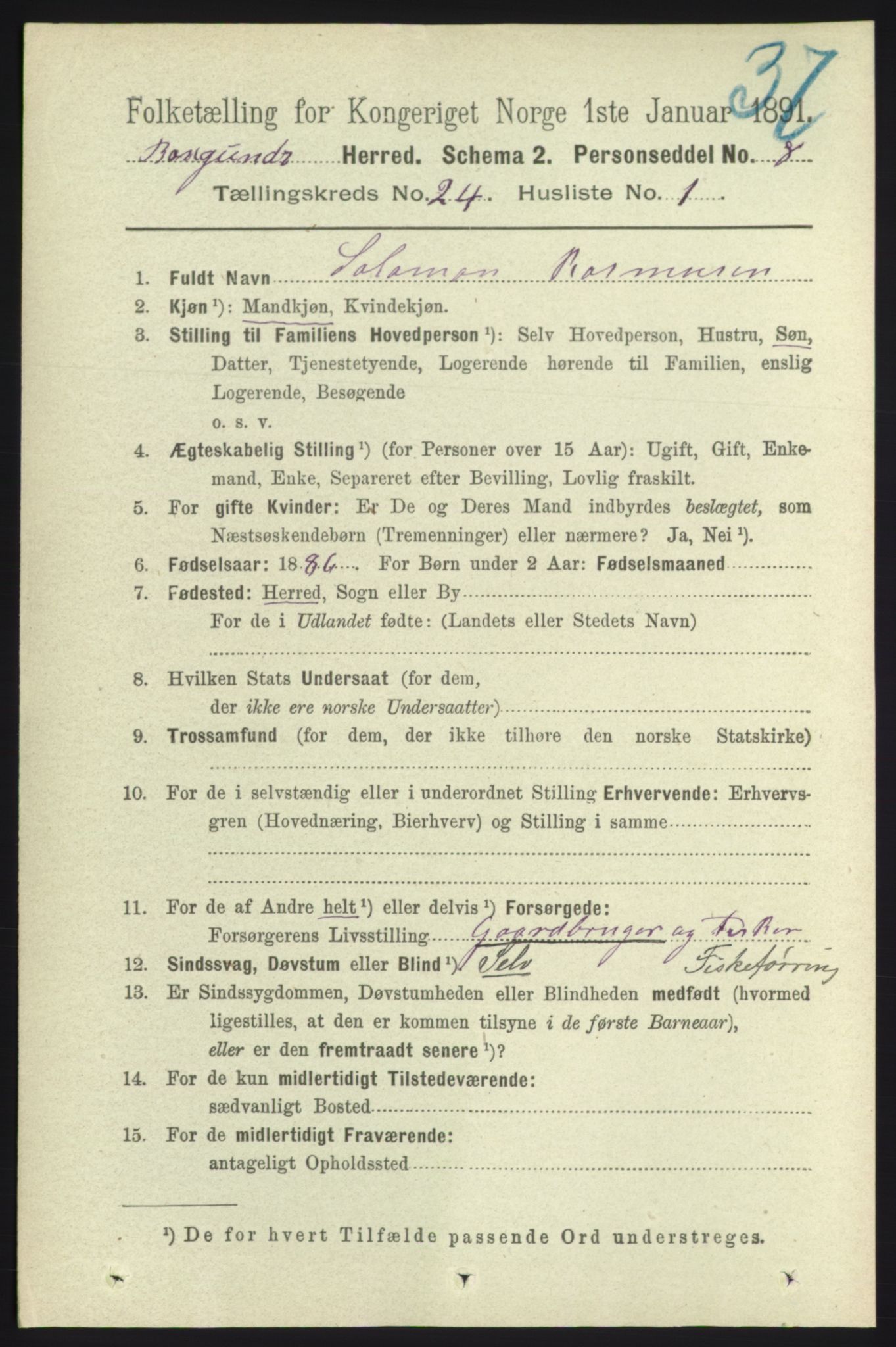 RA, 1891 census for 1531 Borgund, 1891, p. 7109