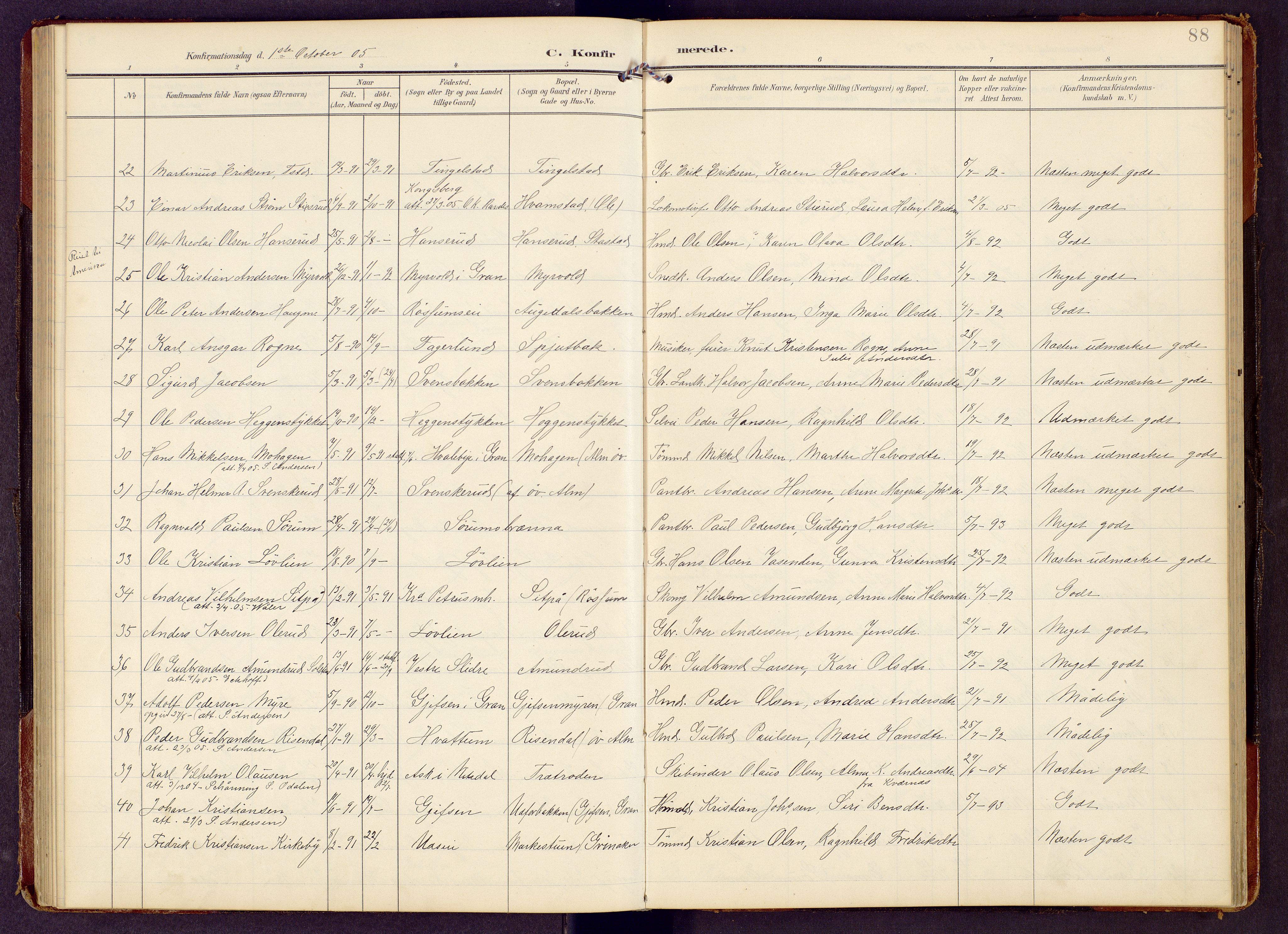 Brandbu prestekontor, SAH/PREST-114/H/Ha/Hab/L0009: Parish register (copy) no. 9, 1903-1916, p. 88