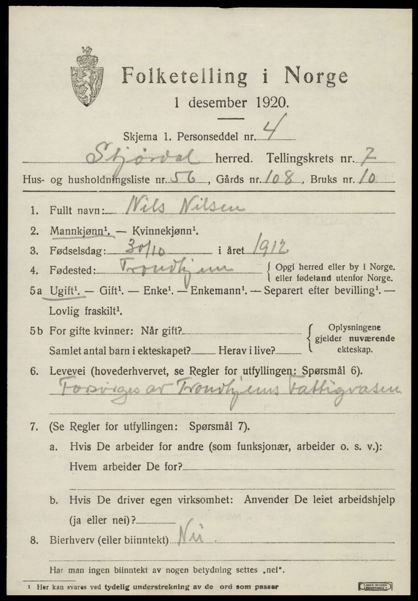 SAT, 1920 census for Stjørdal, 1920, p. 7768