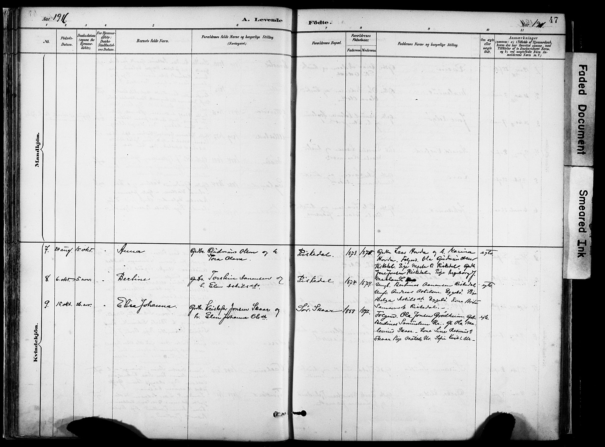 Hjelmeland sokneprestkontor, AV/SAST-A-101843/02/A/L0001: Parish register (official) no. A 16, 1887-1926, p. 47