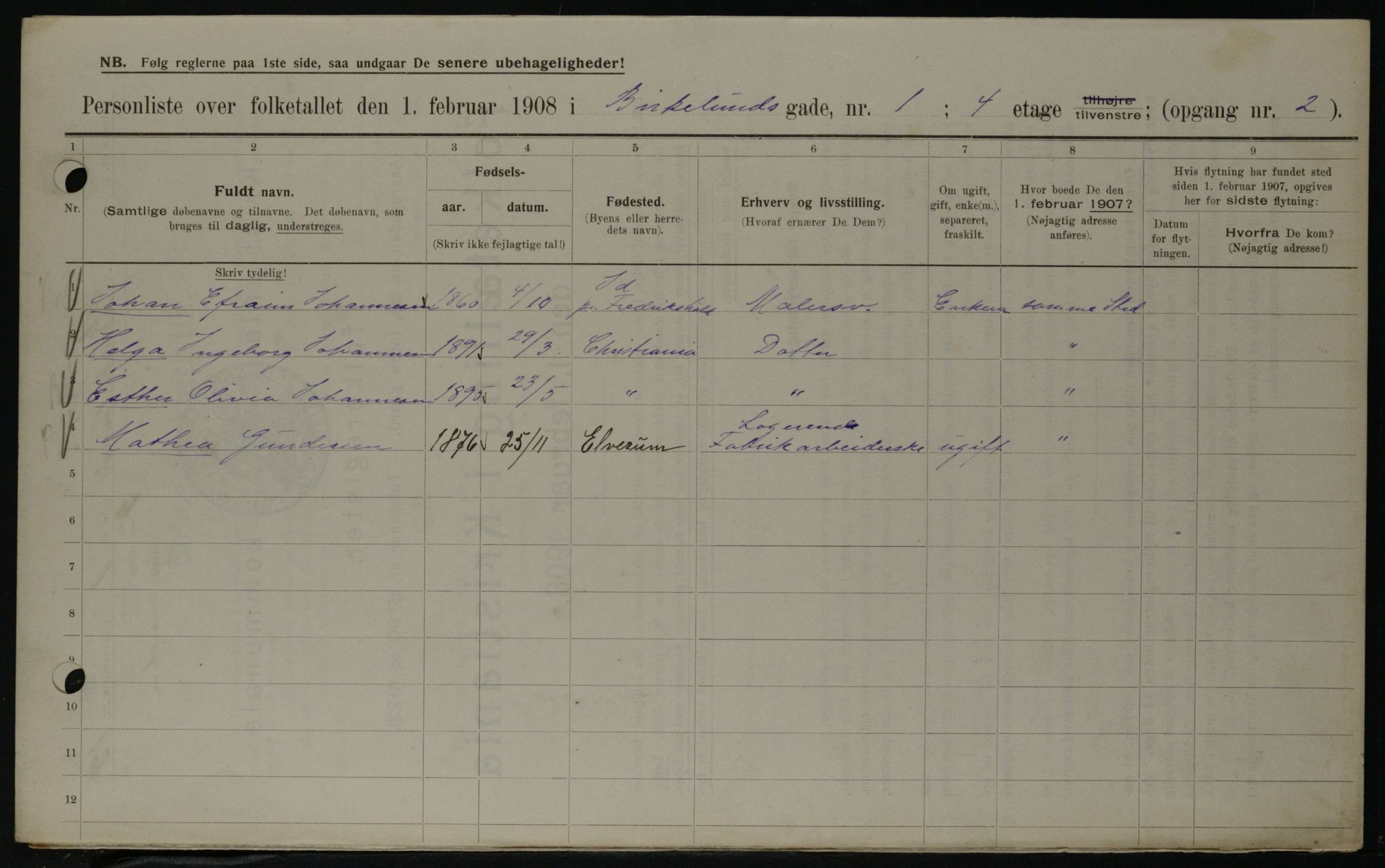 OBA, Municipal Census 1908 for Kristiania, 1908, p. 4970