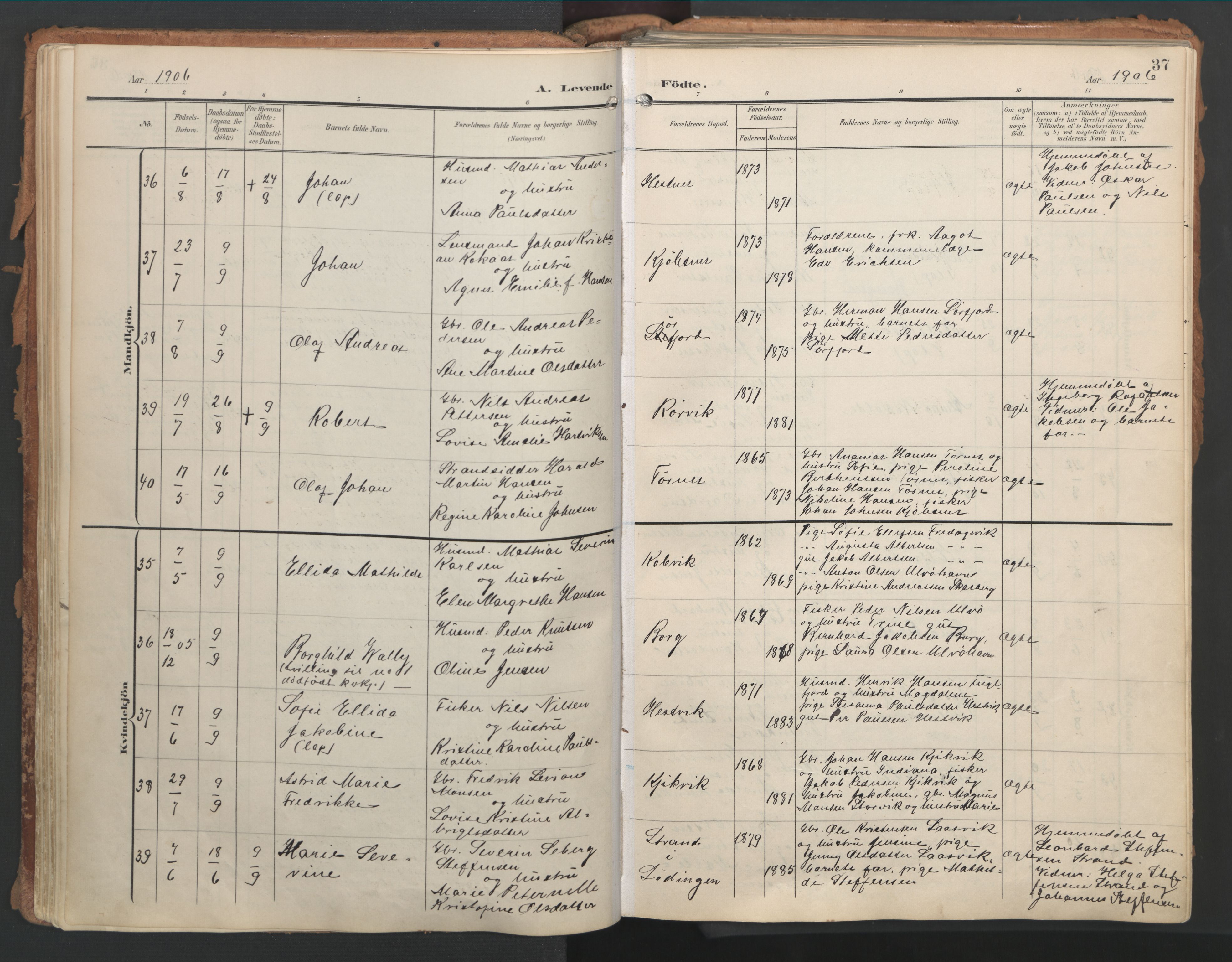 Ministerialprotokoller, klokkerbøker og fødselsregistre - Nordland, AV/SAT-A-1459/861/L0871: Parish register (official) no. 861A06, 1903-1916, p. 37