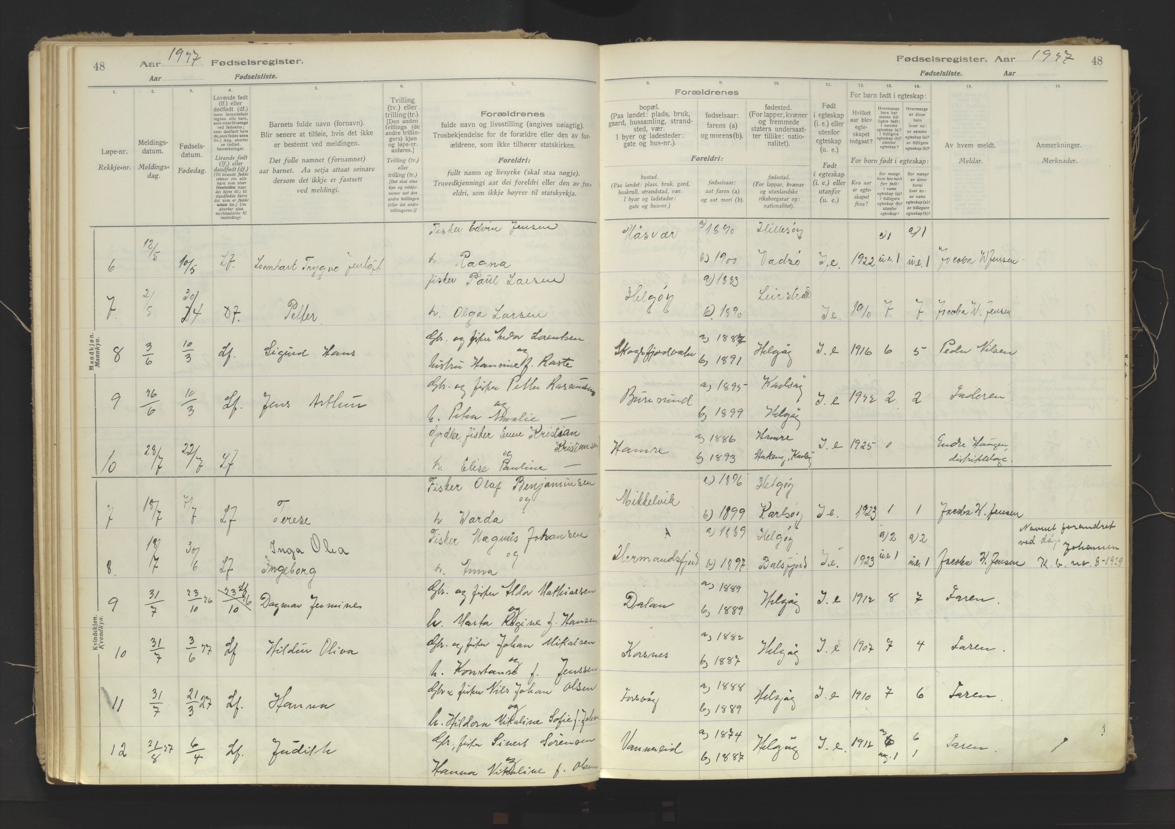 Karlsøy sokneprestembete, SATØ/S-1299/I/Ic/L0067: Birth register no. 67, 1916-1958, p. 48