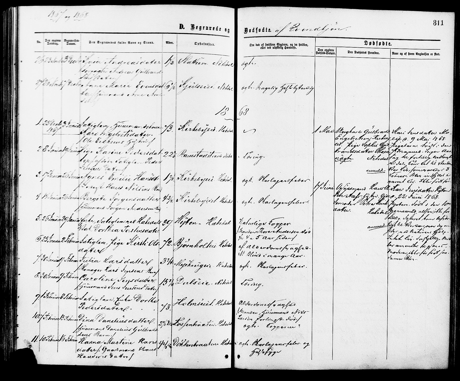 Nittedal prestekontor Kirkebøker, AV/SAO-A-10365a/F/Fa/L0006: Parish register (official) no. I 6, 1863-1878, p. 311