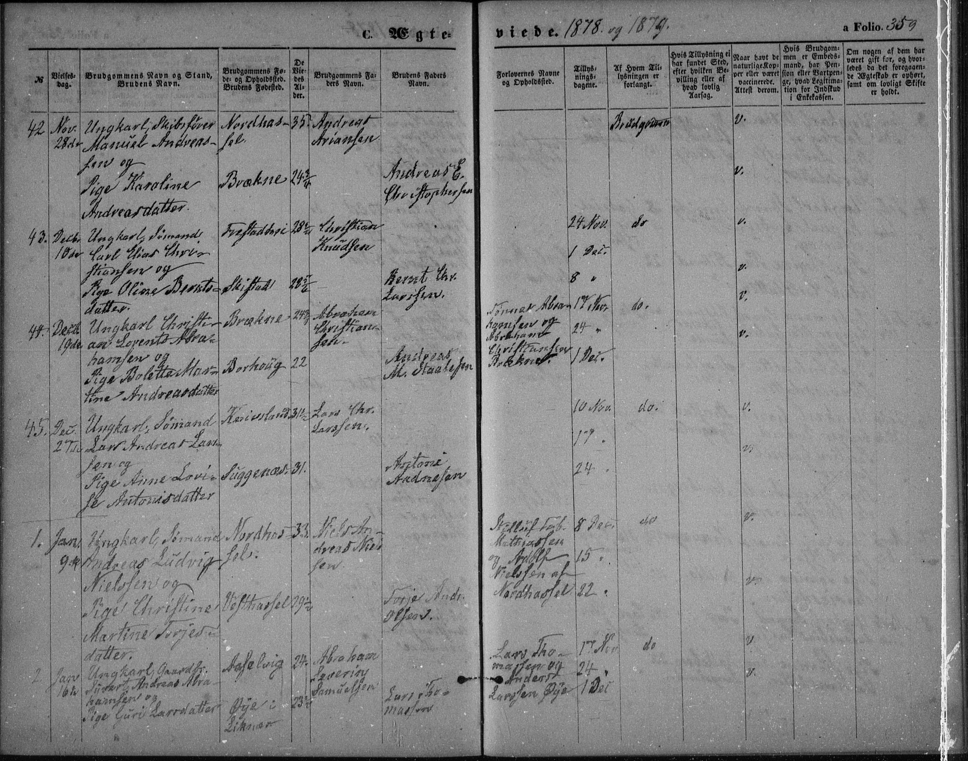 Lista sokneprestkontor, AV/SAK-1111-0027/F/Fb/L0004: Parish register (copy) no. B 4, 1877-1891, p. 359