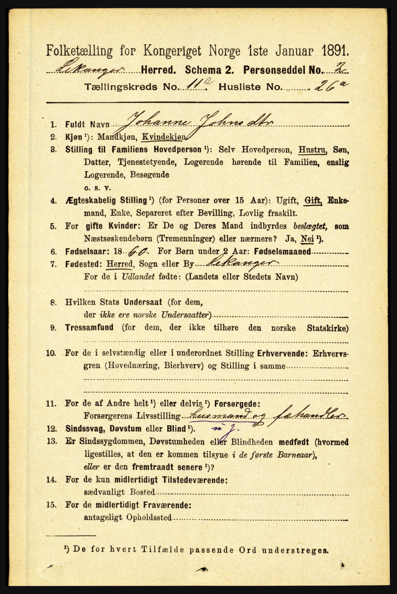 RA, 1891 census for 1419 Leikanger, 1891, p. 2136