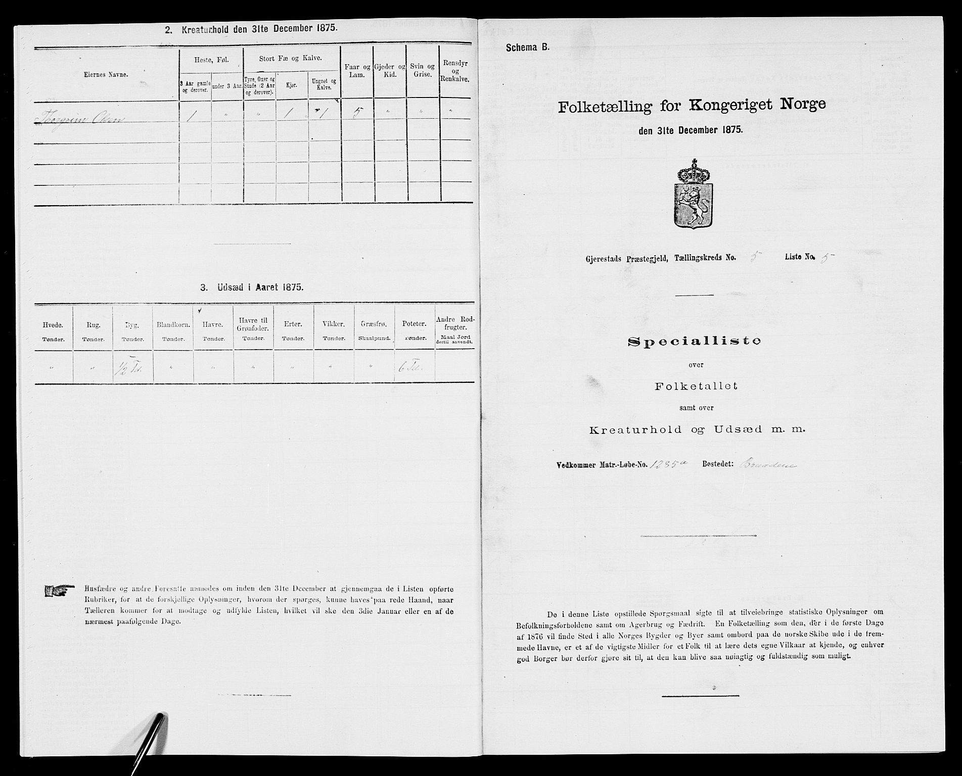 SAK, 1875 census for 0911P Gjerstad, 1875, p. 523