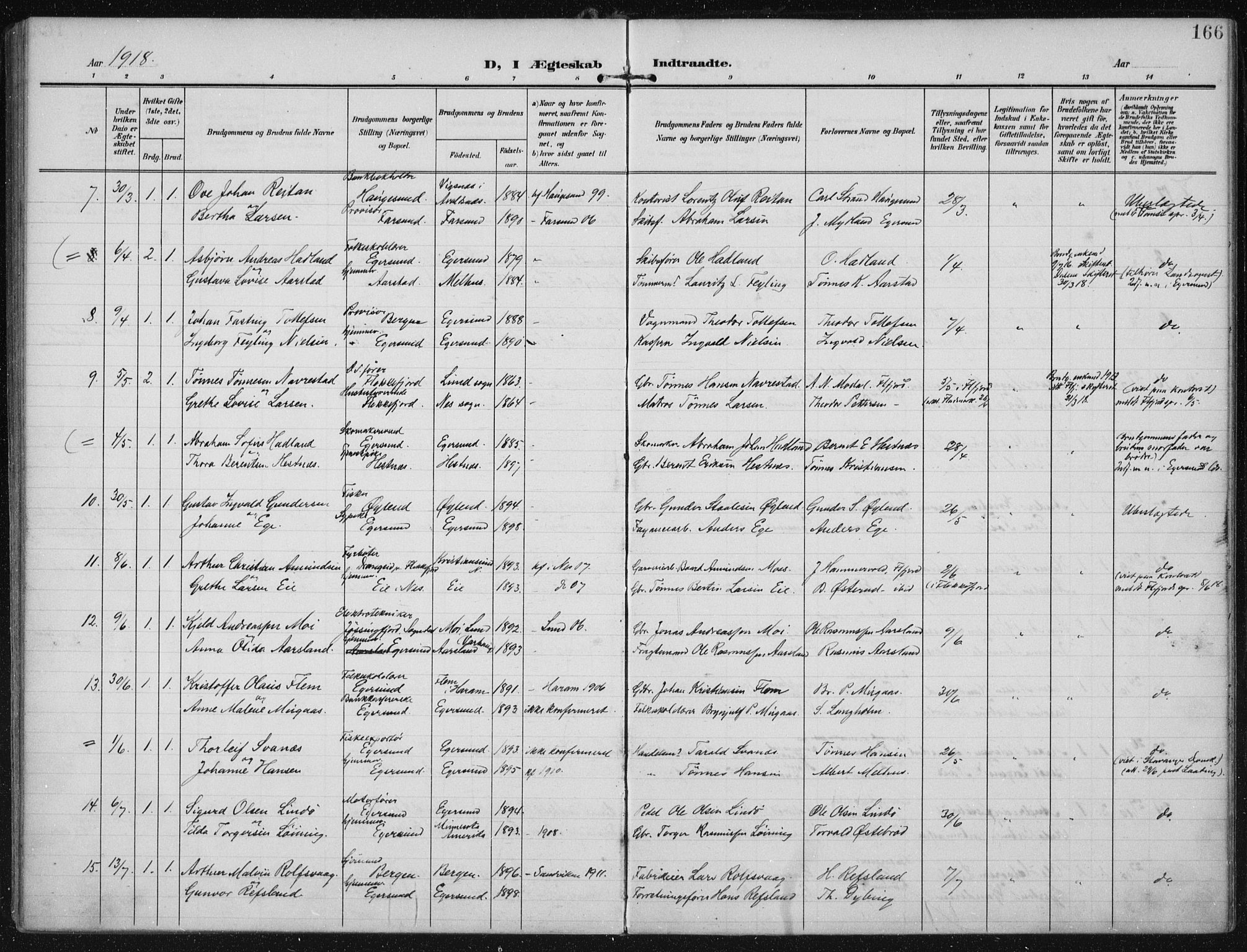 Eigersund sokneprestkontor, AV/SAST-A-101807/S08/L0022: Parish register (official) no. A 21, 1905-1928, p. 166