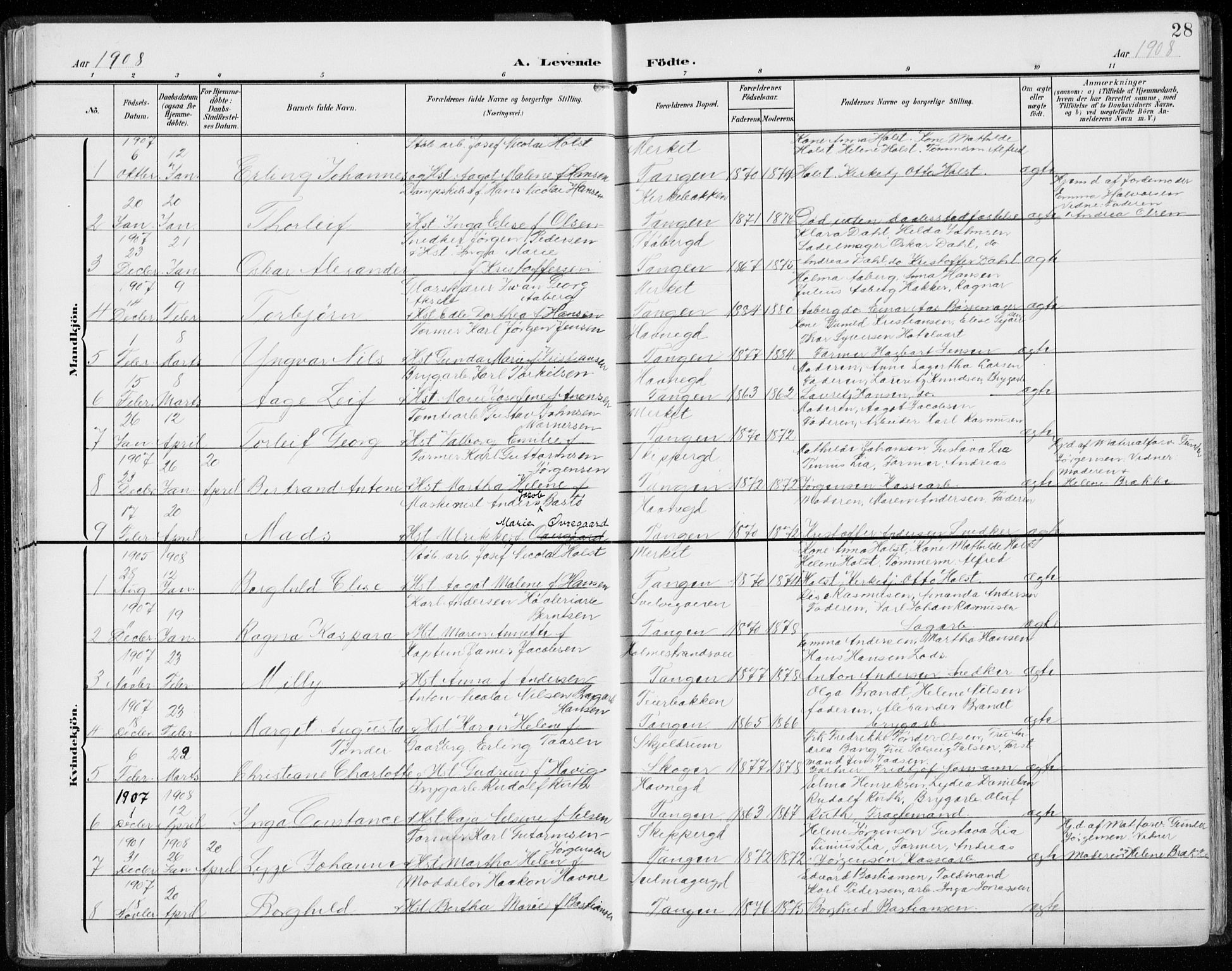 Strømsø kirkebøker, SAKO/A-246/F/Fb/L0008: Parish register (official) no. II 8, 1902-1933, p. 28