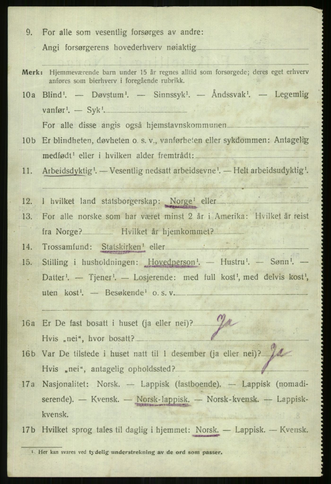 SATØ, 1920 census for Lyngen, 1920, p. 10450