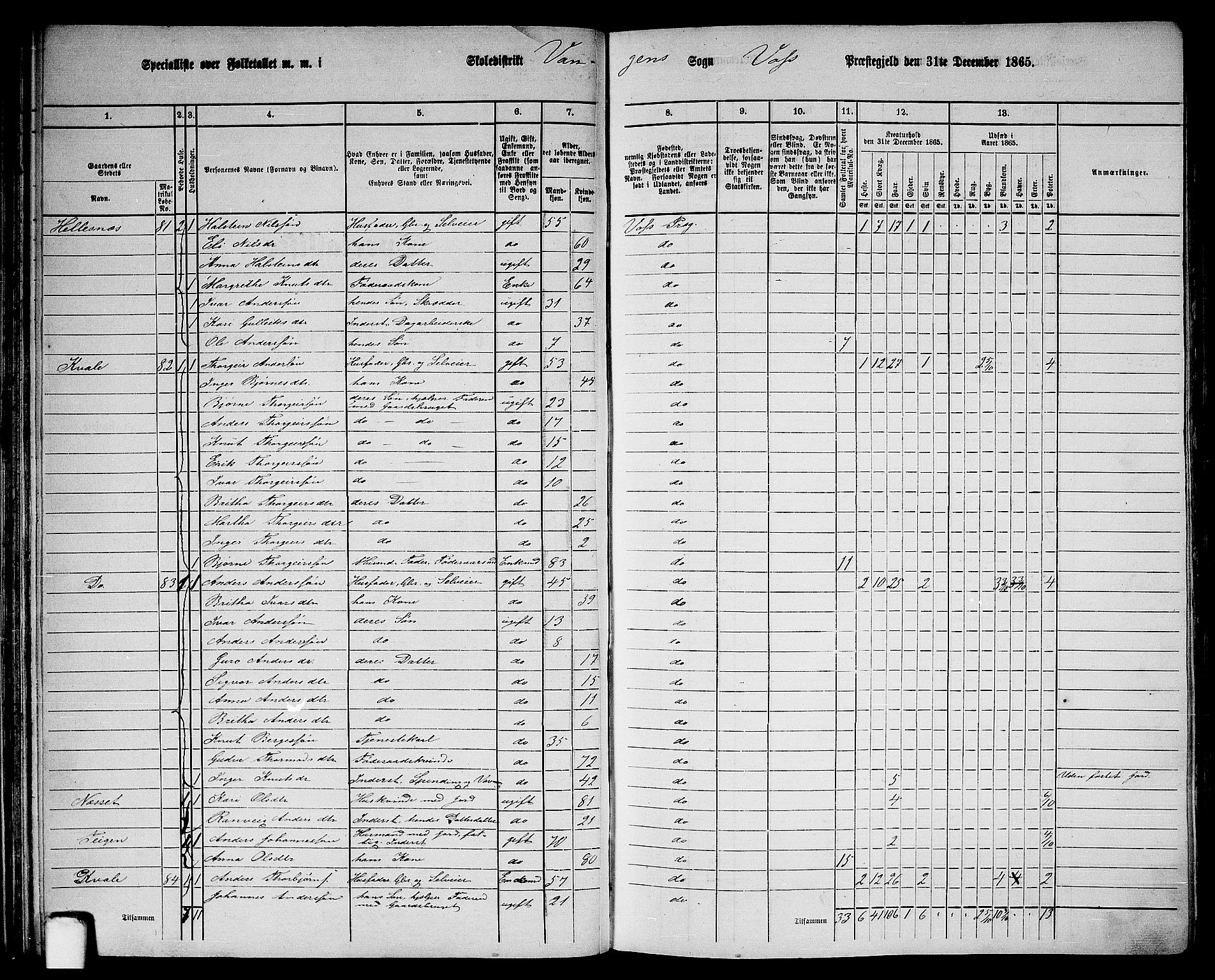 RA, 1865 census for Voss, 1865, p. 44