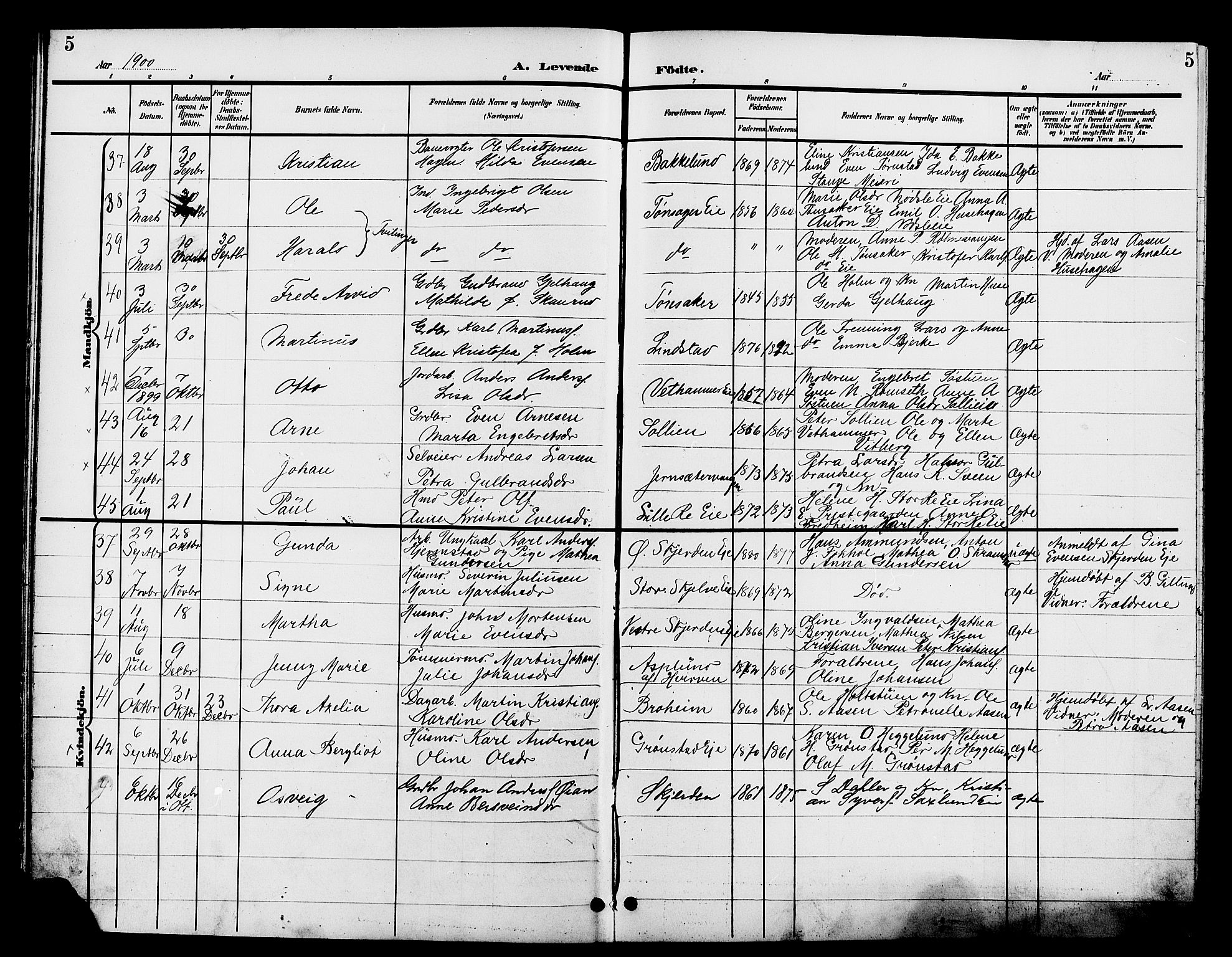 Stange prestekontor, AV/SAH-PREST-002/L/L0012: Parish register (copy) no. 12, 1900-1908, p. 5