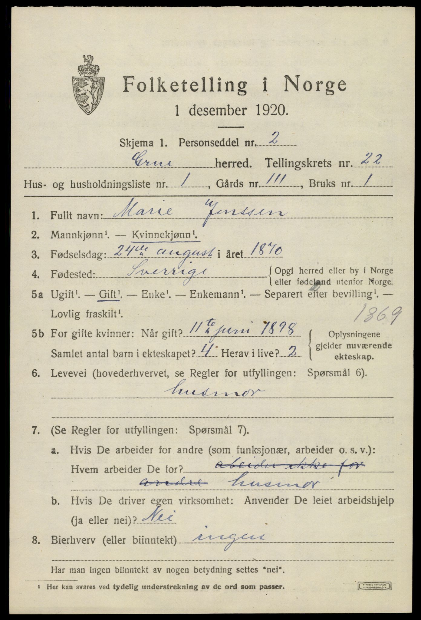 SAH, 1920 census for Grue, 1920, p. 15497