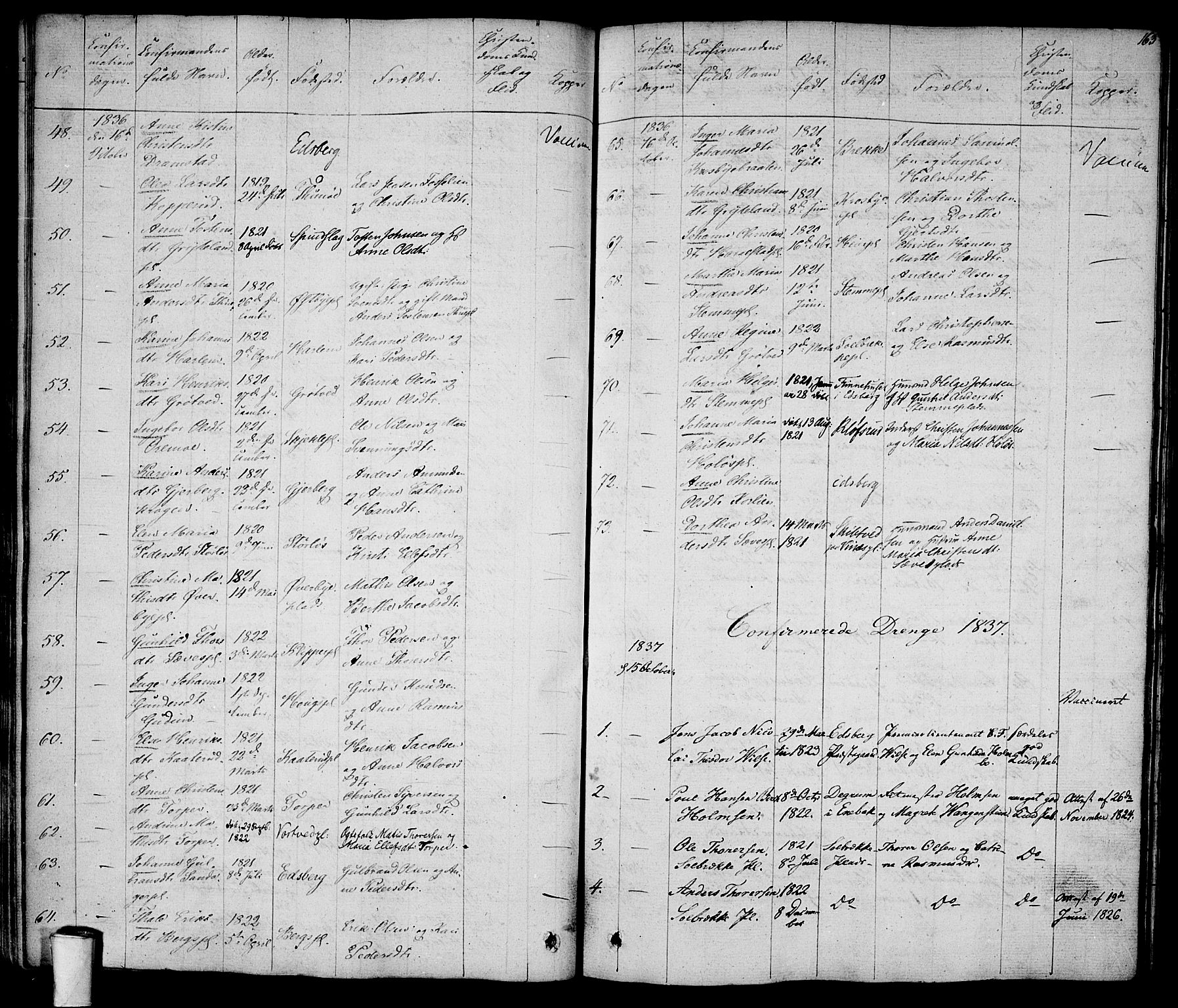 Rakkestad prestekontor Kirkebøker, SAO/A-2008/F/Fa/L0007: Parish register (official) no. I 7, 1825-1841, p. 163