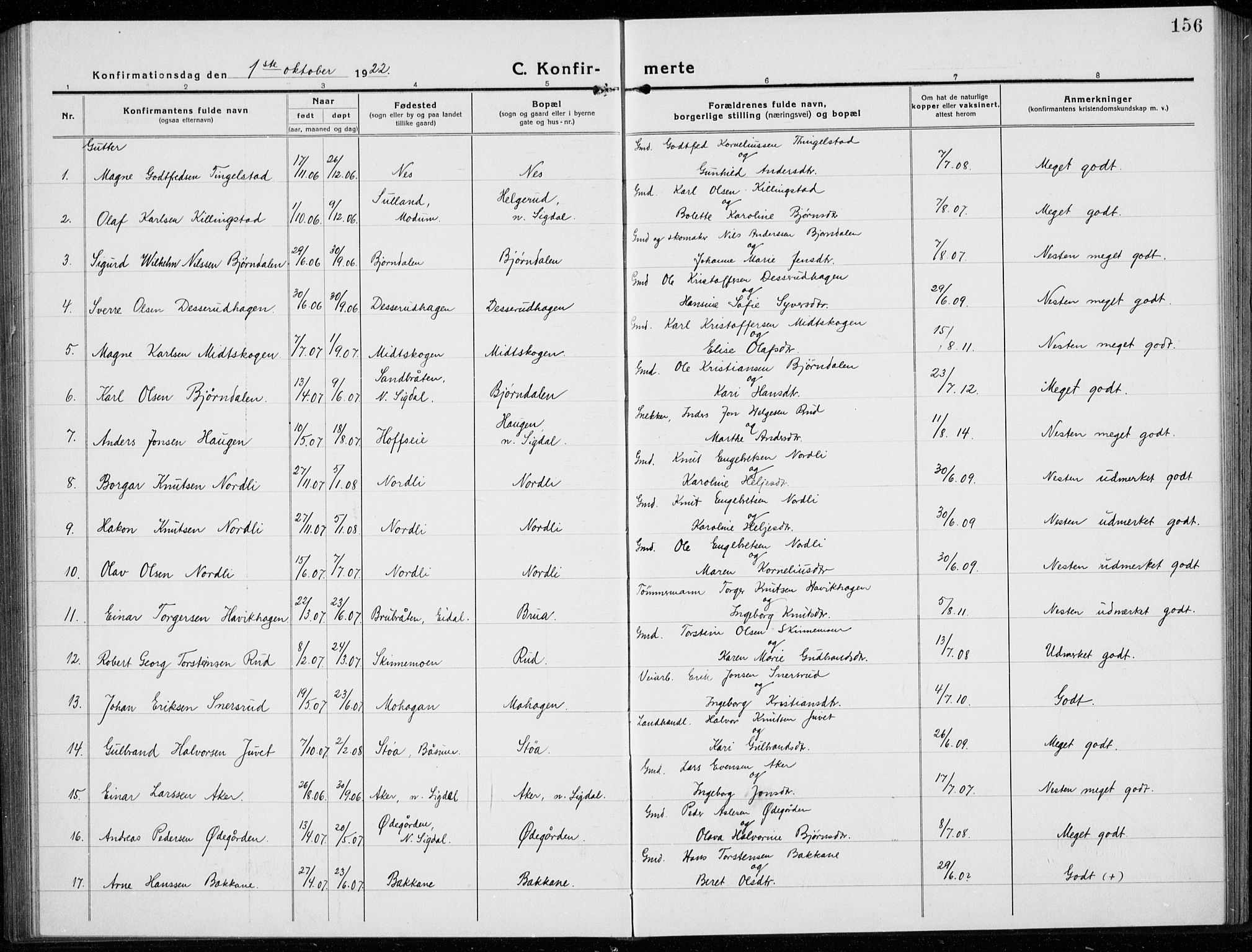 Sigdal kirkebøker, SAKO/A-245/G/Ga/L0007: Parish register (copy) no. I 7, 1917-1935, p. 156