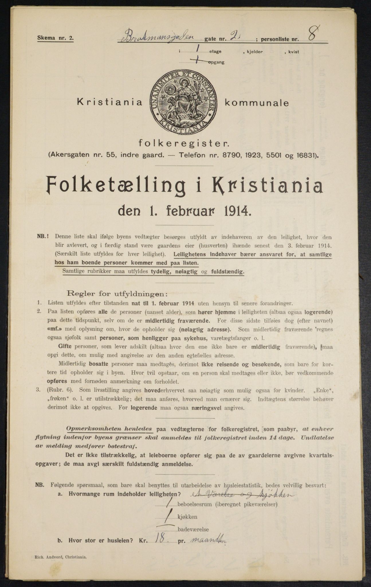 OBA, Municipal Census 1914 for Kristiania, 1914, p. 9638