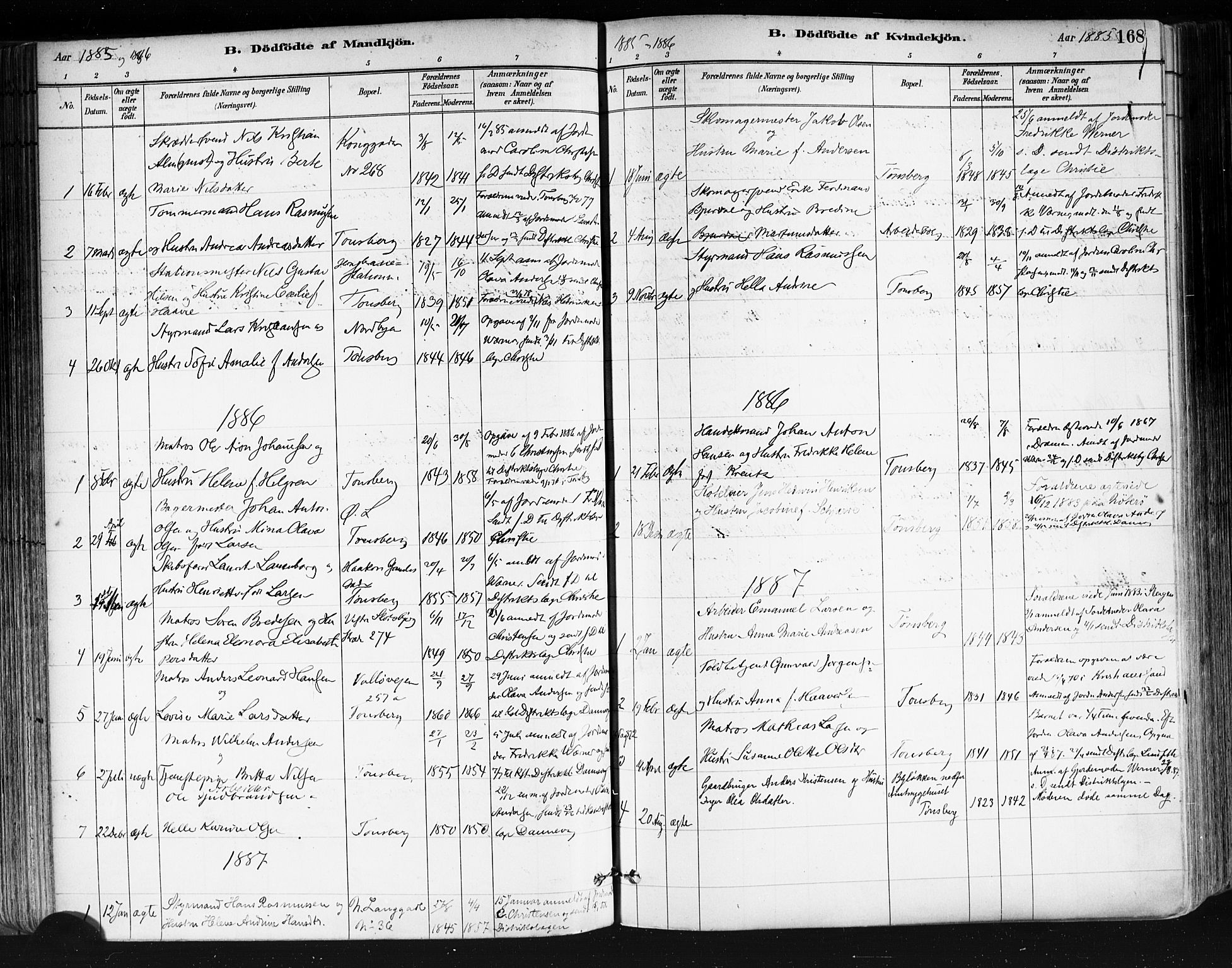 Tønsberg kirkebøker, SAKO/A-330/F/Fa/L0011: Parish register (official) no. I 11, 1881-1890, p. 168
