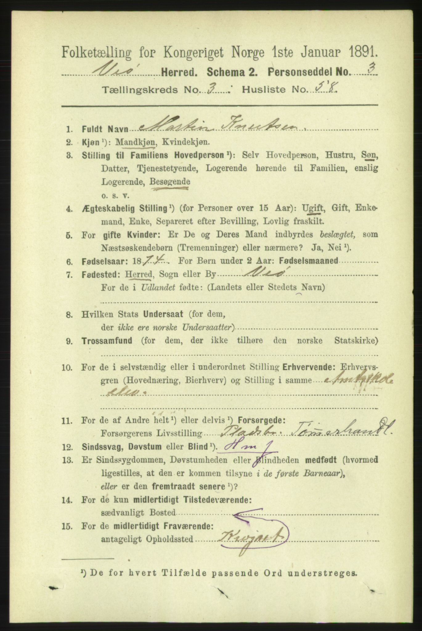 RA, 1891 census for 1541 Veøy, 1891, p. 1727