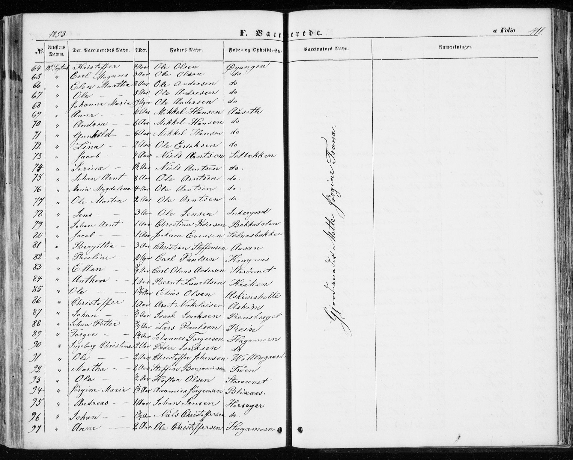 Ministerialprotokoller, klokkerbøker og fødselsregistre - Sør-Trøndelag, AV/SAT-A-1456/646/L0611: Parish register (official) no. 646A09, 1848-1857, p. 411