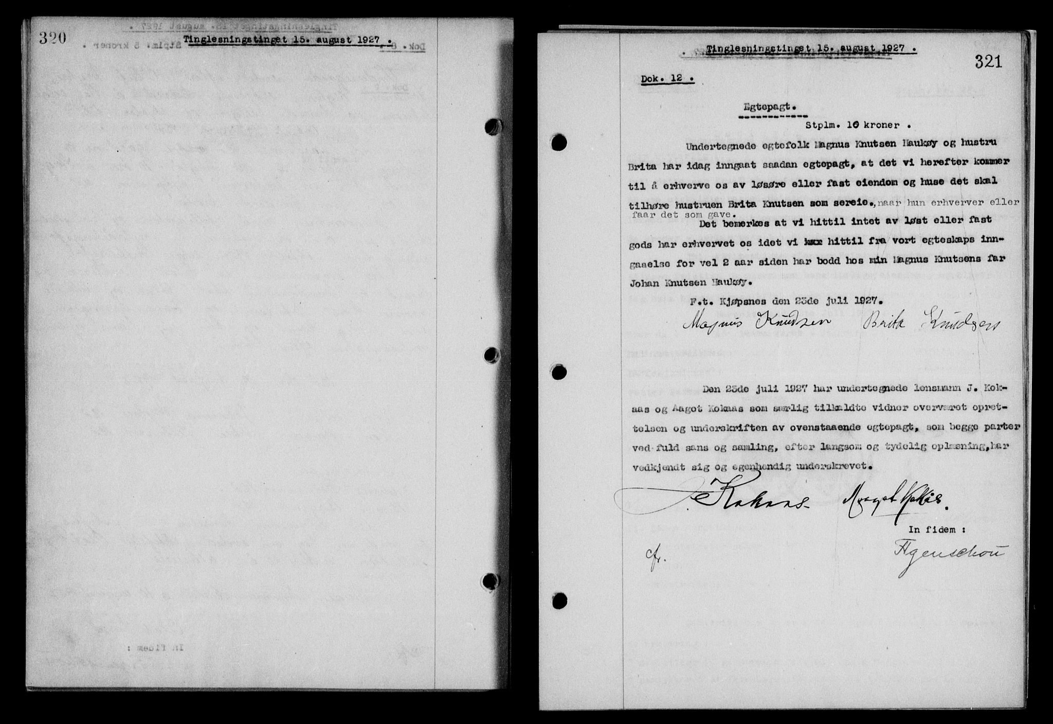 Steigen og Ofoten sorenskriveri, SAT/A-0030/1/2/2C/L0014: Mortgage book no. 13 og 15, 1926-1927, Deed date: 15.08.1927