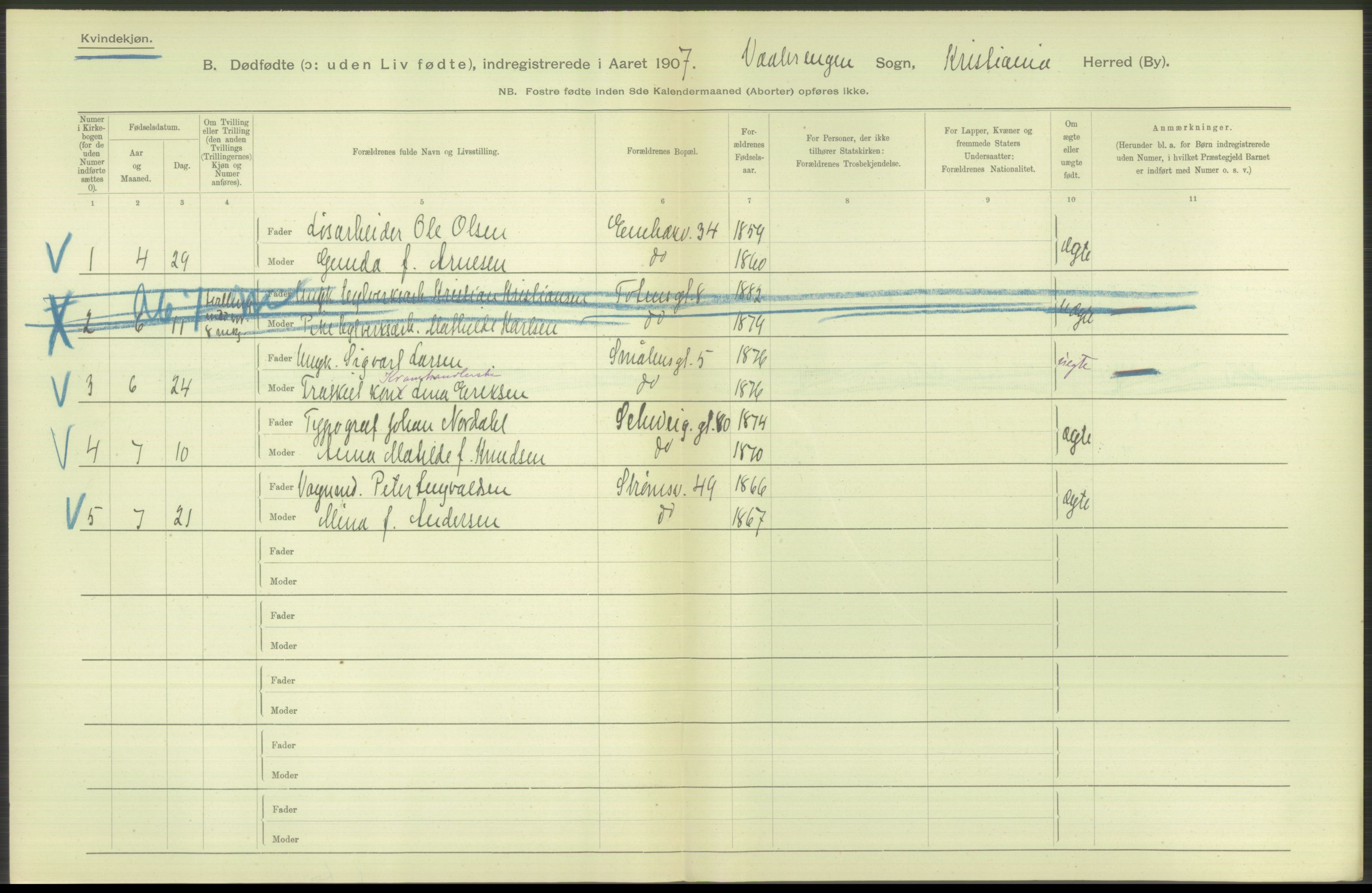 Statistisk sentralbyrå, Sosiodemografiske emner, Befolkning, RA/S-2228/D/Df/Dfa/Dfae/L0010: Kristiania: Døde, dødfødte, 1907, p. 182