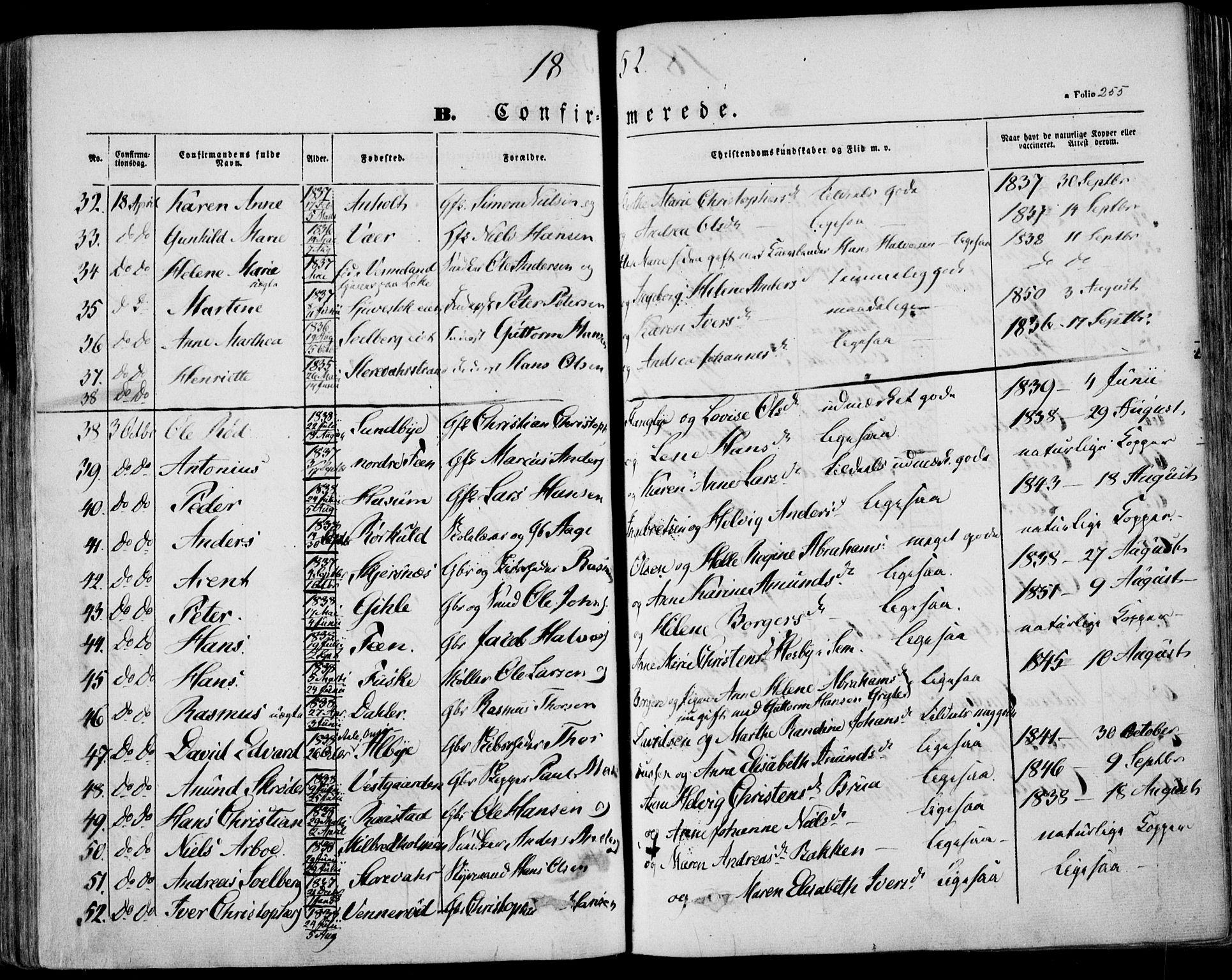 Stokke kirkebøker, AV/SAKO-A-320/F/Fa/L0007: Parish register (official) no. I 7, 1844-1857, p. 256